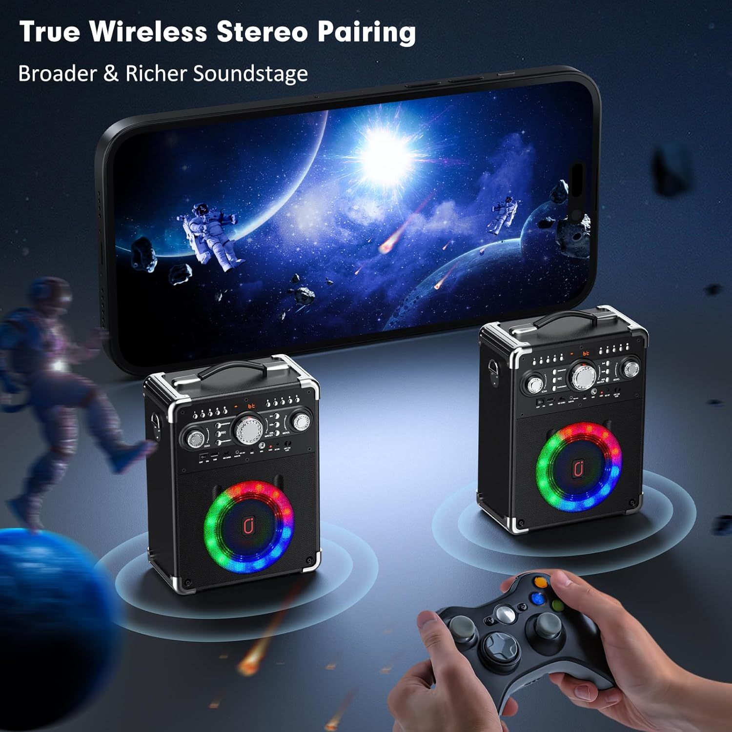 Máquina de karaoke S8-T con 3 micrófonos inalámbricos, máquina de karaoke portátil para fiesta, TWS Wirelss Kareokee PA System Party Speaker con