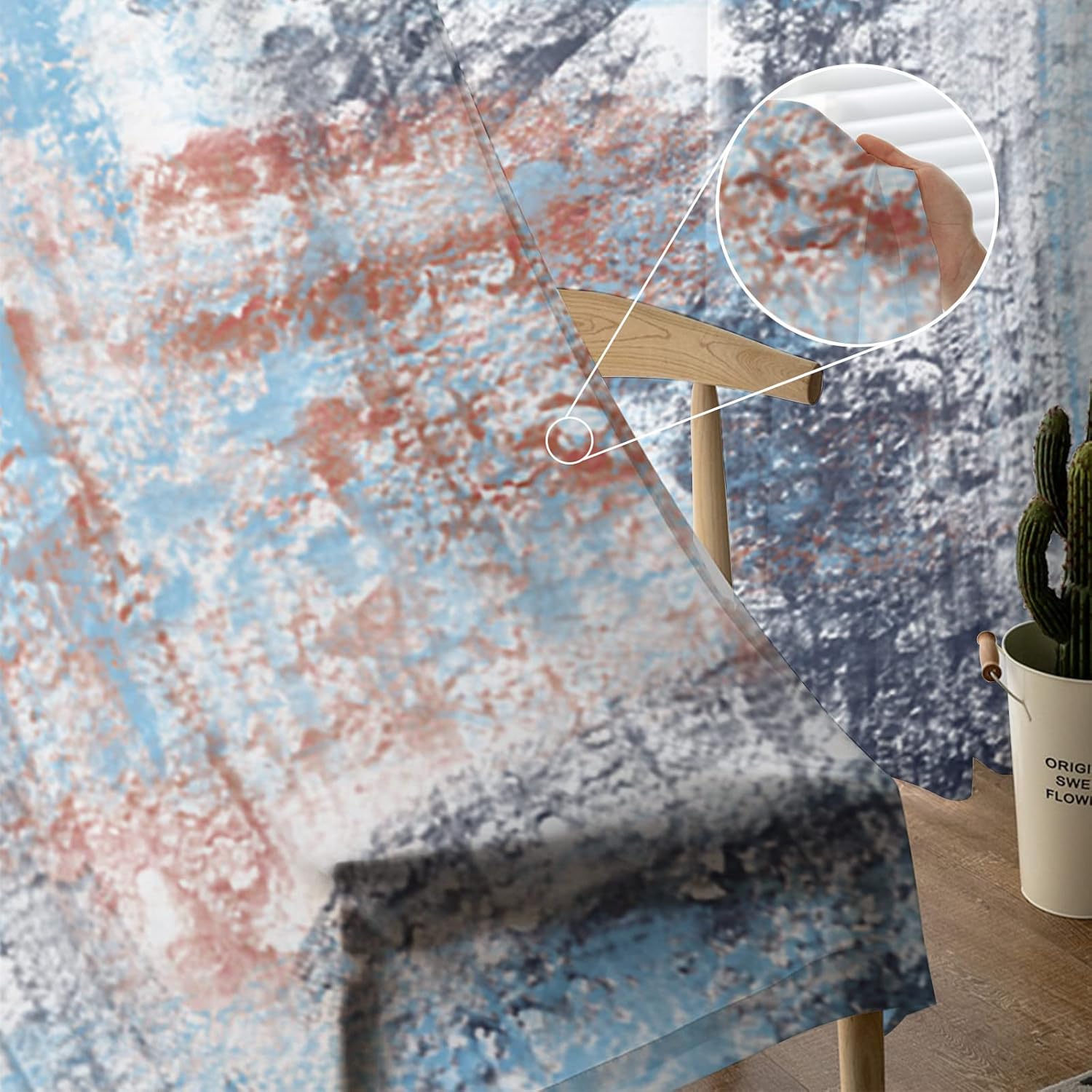Sheer Curtains 84 Inch Long Street Blue Modern Abstract Art Rod Pocket Voile Semi-Sheer Window Treatment Drapes for Living Room Bedroom Windows 2
