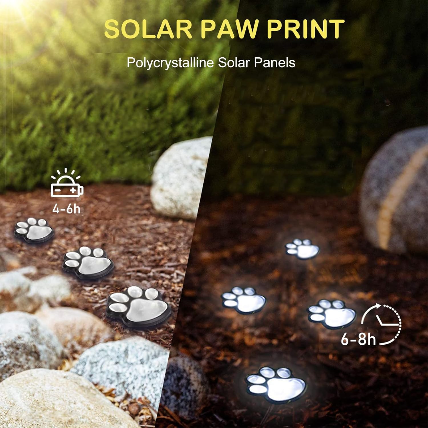 Luces solares con estampado de patas tira de luces solares LED impermeables para exteriores (juego de 8), lámpara decorativa de perro y gato, luces