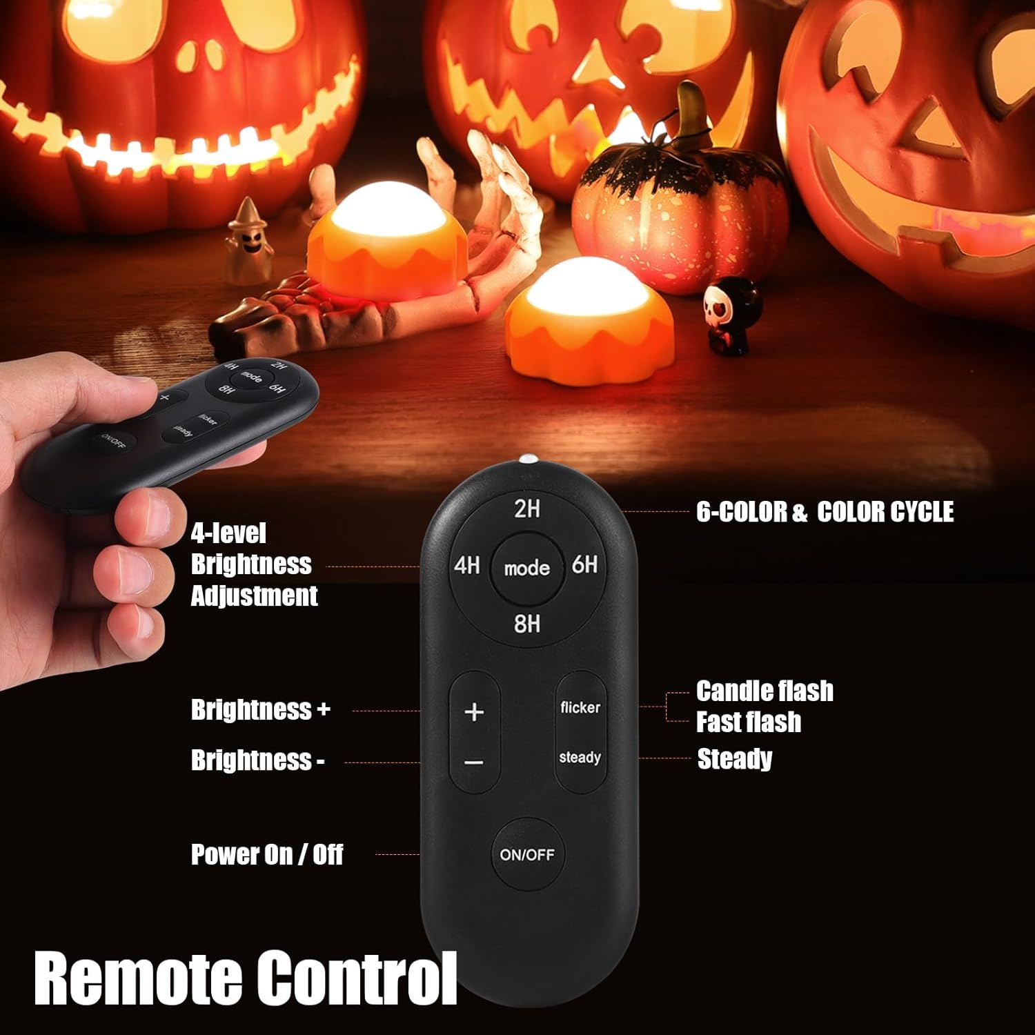 Mrcrafts Paquete de 4 luces de calabaza de Halloween, luces LED RGB Jack-O-Lantern, funcionan con pilas con control remoto y temporizador,