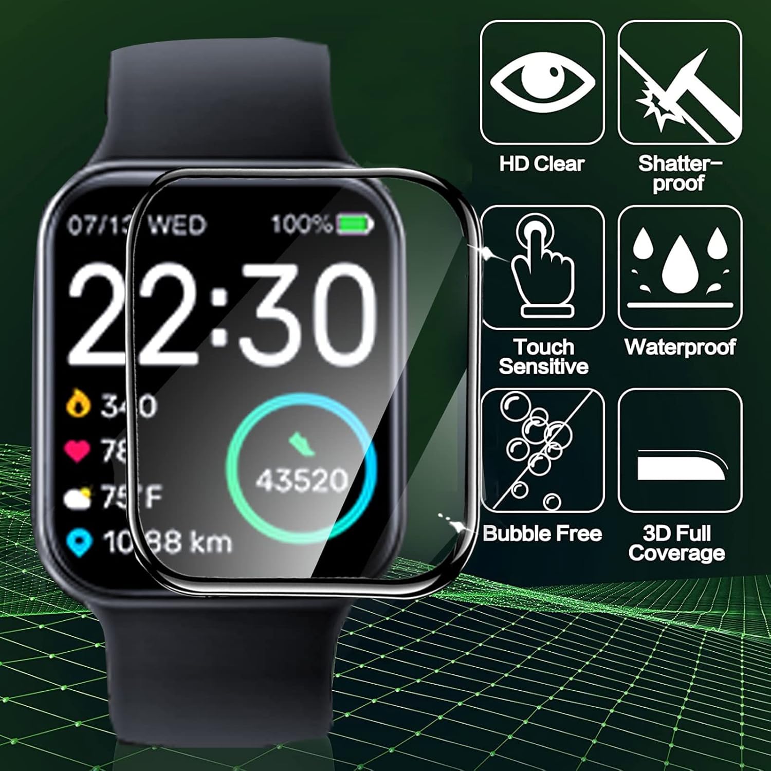 Protector de pantalla compatible con TOOBUR Smart Watch, 3 unidades Lamshaw Película transparente de TPU de cobertura completa compatible con TOOBUR