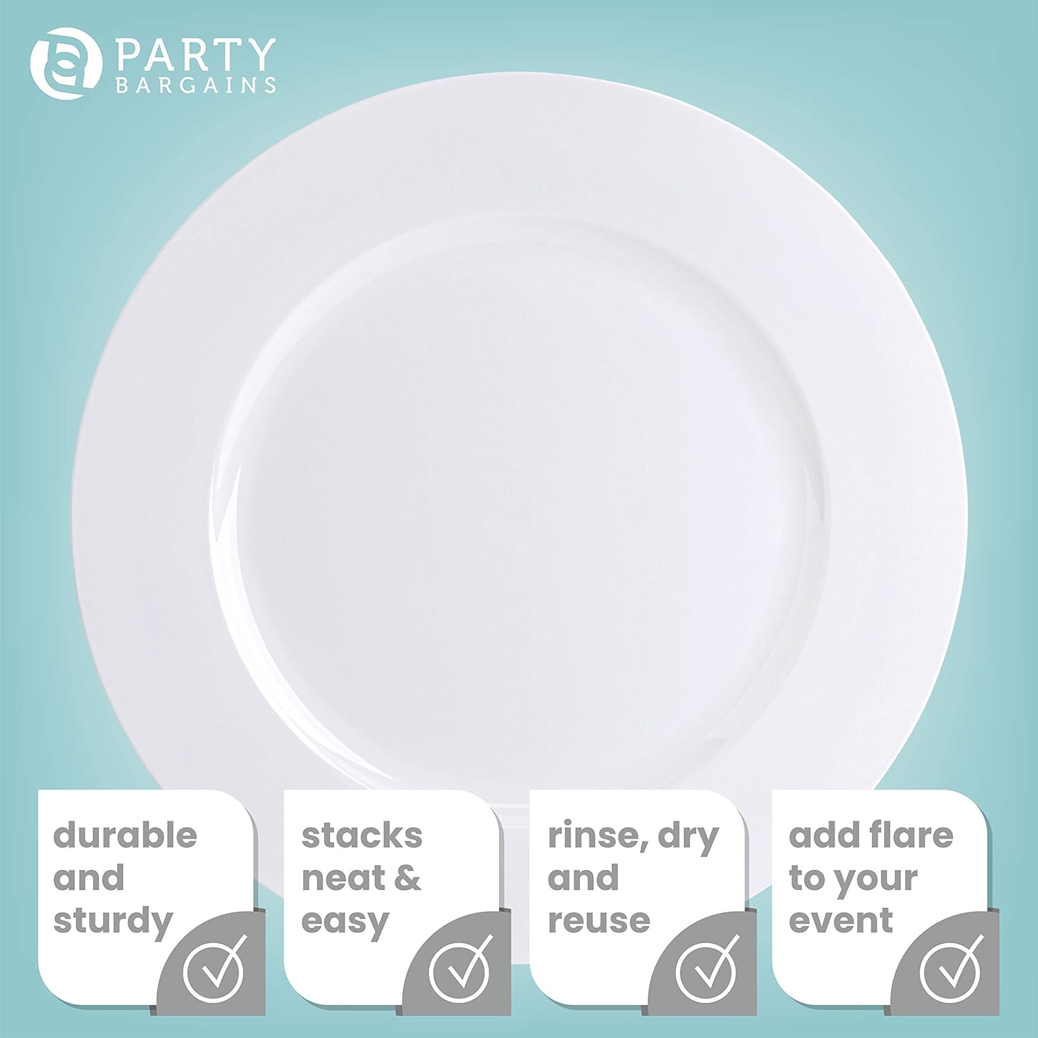 PARTY BARGAINS Placas de carga de 13 pulgadas, paquete de 4, cargadores desechables de alta resistencia para comedor elegante, ideal para bodas y