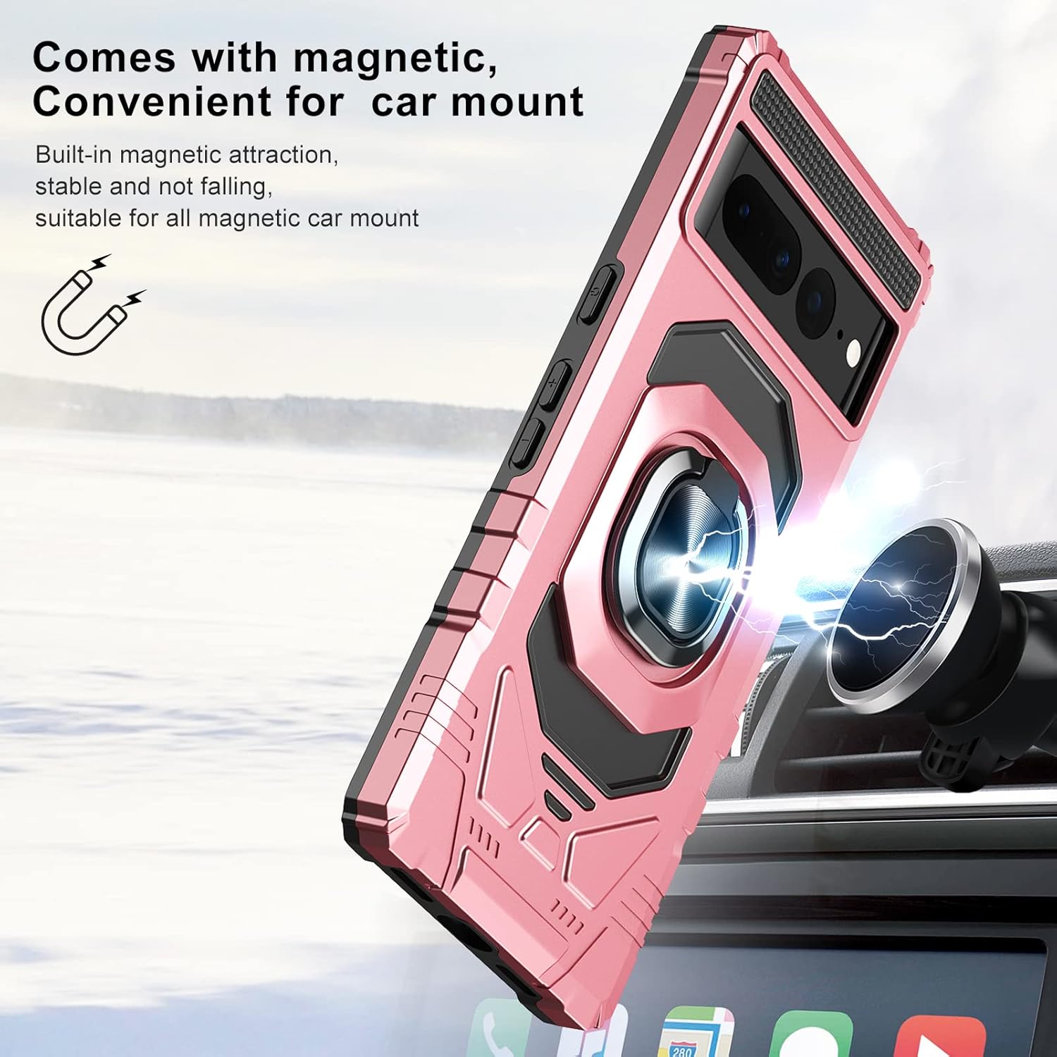 Ailiber Funda para Google Pixel 6A, funda Google 6A con protector de pantalla, soporte de anillo para montaje magnético de automóvil de grado