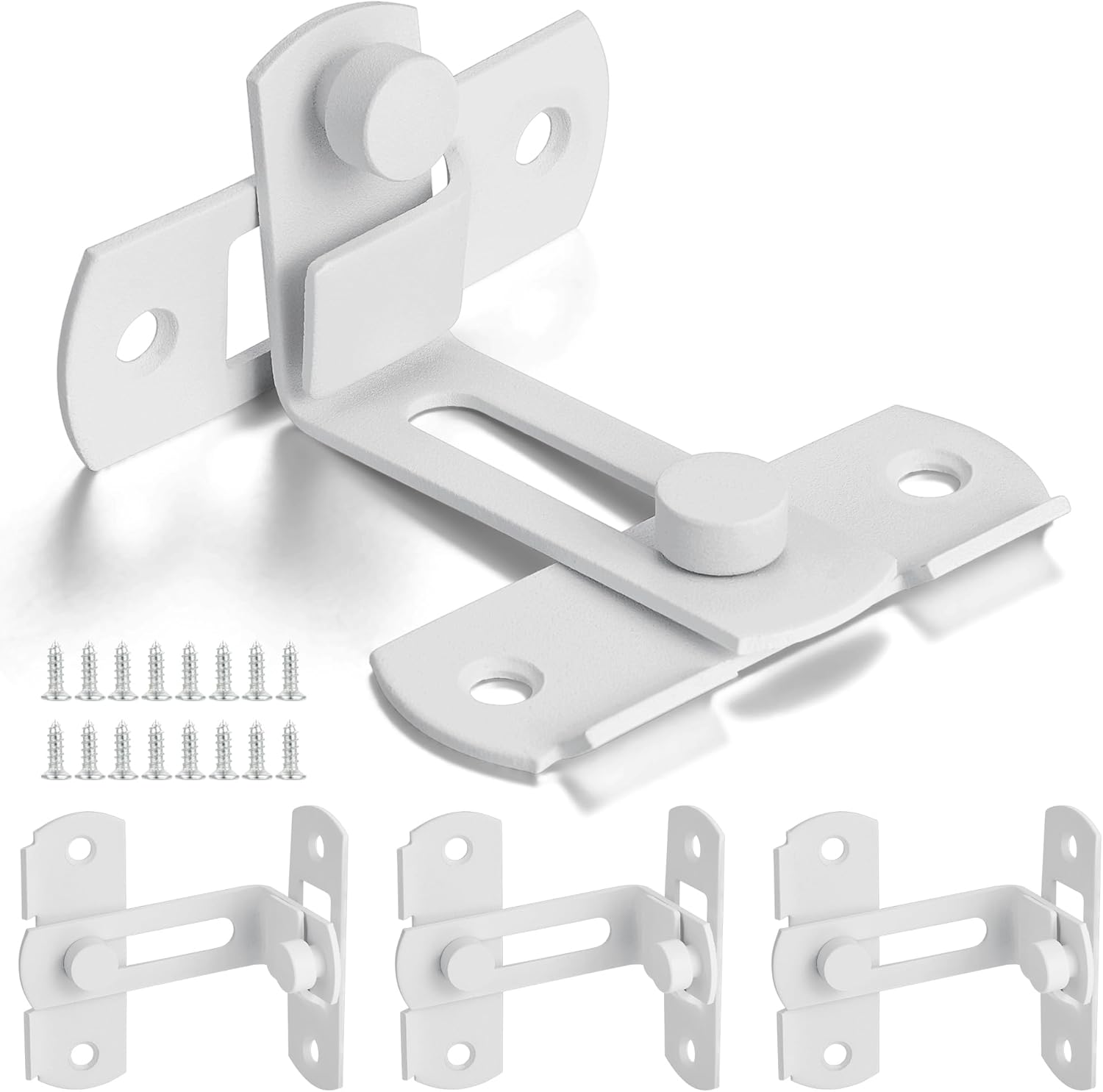 Paquete de 4 pestillos deslizantes para puertas abatibles, color blanco mate de 90 grados, de acero inoxidable, cerraduras de seguridad para puerta,