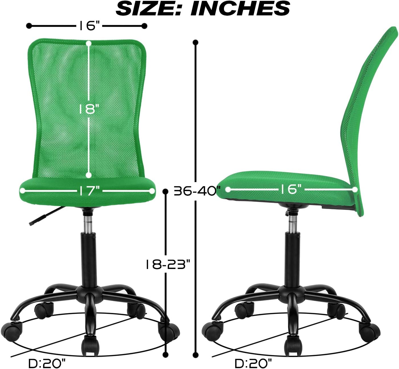HCB Silla de oficina en casa, silla de escritorio de malla, silla ergonómica para computadora con soporte lumbar, respaldo medio, giratorio de 360