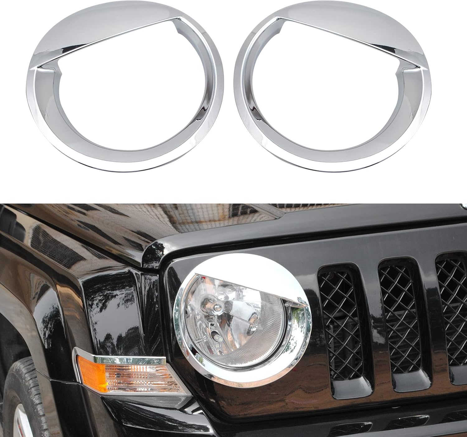 Cubierta cromada para faros delanteros, biseles estilo pájaro enojado, 2 piezas para Jeep Patriot 2011-2017