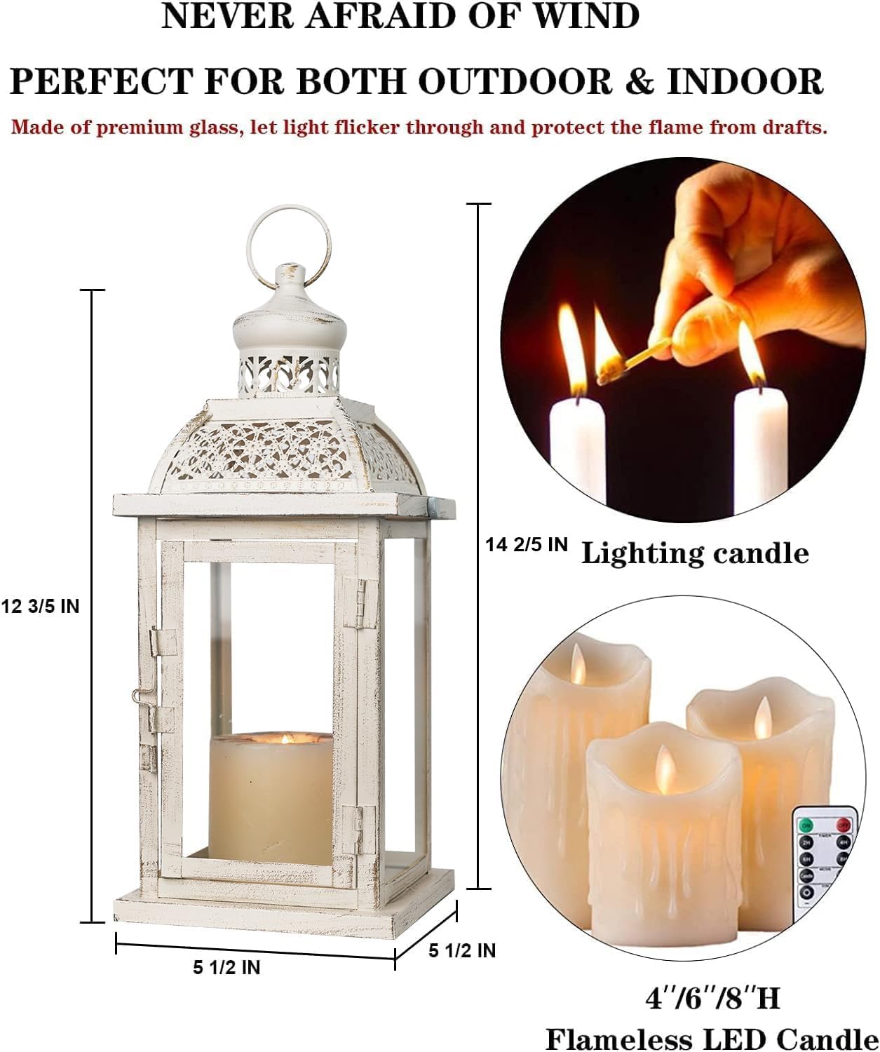 DECORKEY Farol decorativo para interiores y exteriores, faroles grandes de 14.4 pulgadas con vidrio, portavelas de metal colgantes vintage para mesa - Imagen 6