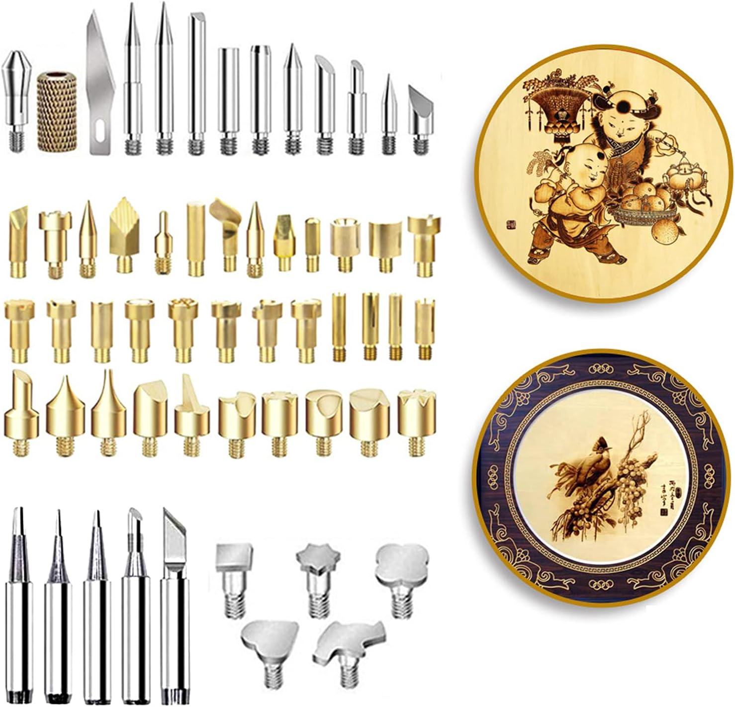 61 puntas de pirografía para quemar madera, kits de herramientas para quemar madera, puntas de hierro para tallar, para adultos, principiantes,