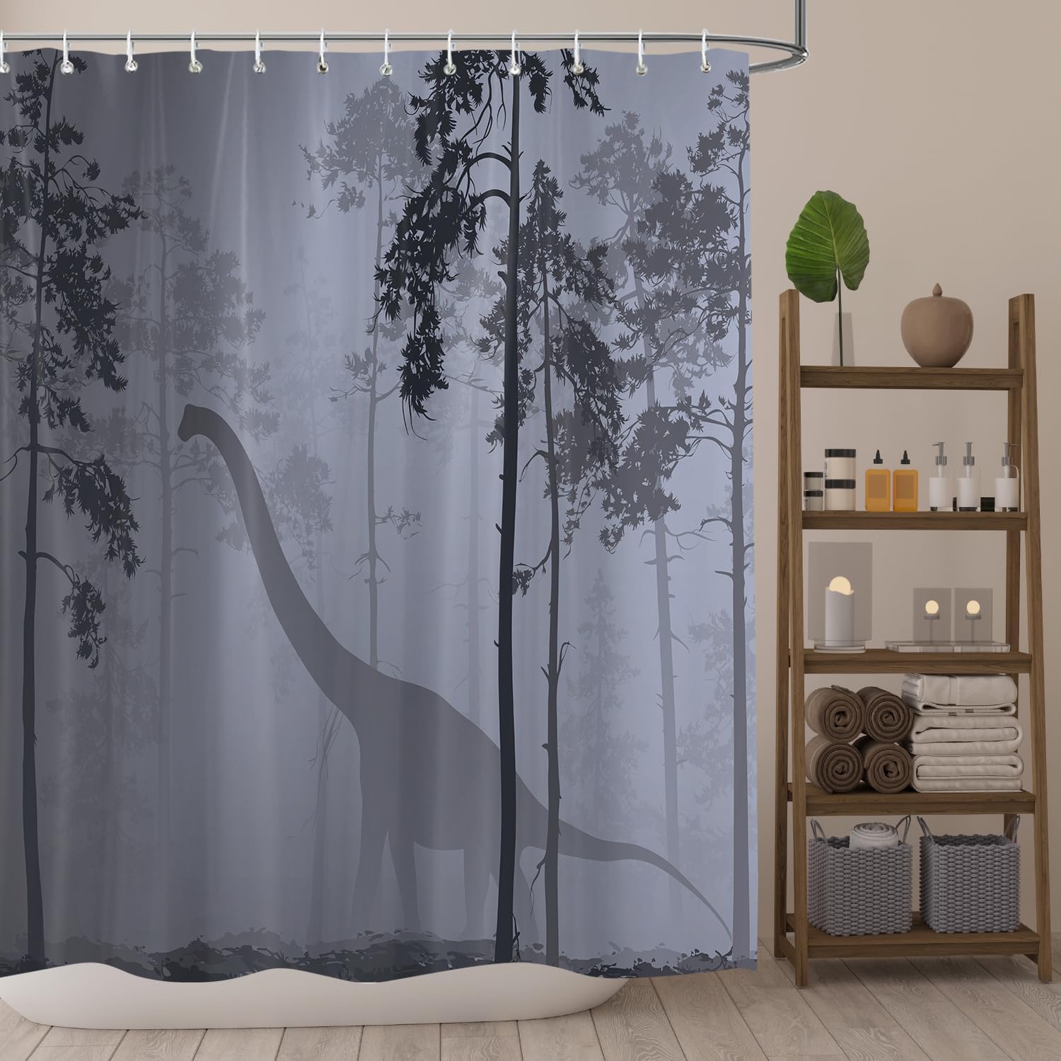 Cortina de ducha de dinosaurio del bosque, salvaje, Raptor Jurásico salvaje, dinosaurio, animales, niños, cortinas de bañera para baño, decoración