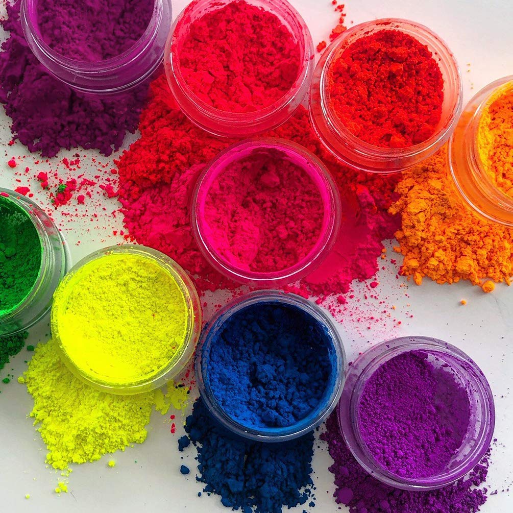 FindinBeauty Pigmento de neón en polvo de sombra de ojos reactivo UV que brilla en la luz negra, 6 colores verdaderos brillantes mezclados para