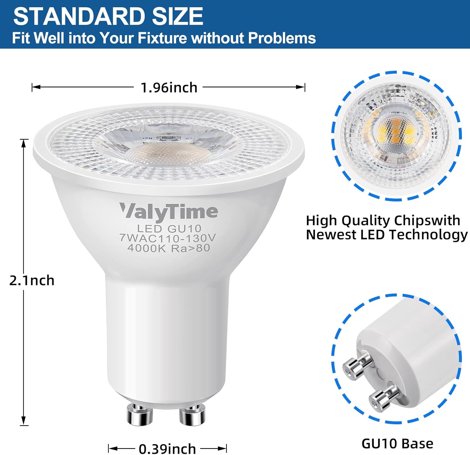 Valytime Bombillas LED GU10 de 7 W (equivalente a 50 W a 60 W-75 W) Bombilla halógena de repuesto con forma GU10 38  120 V 650 Lm no regulable para