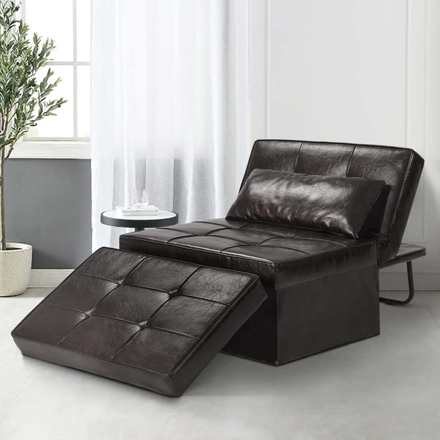 Saemoza – Sofá cama de cuero, cama otomana plegable 4 en 1, silla convertible moderna con respaldo ajustable, elegante sofá cama de piel sintética