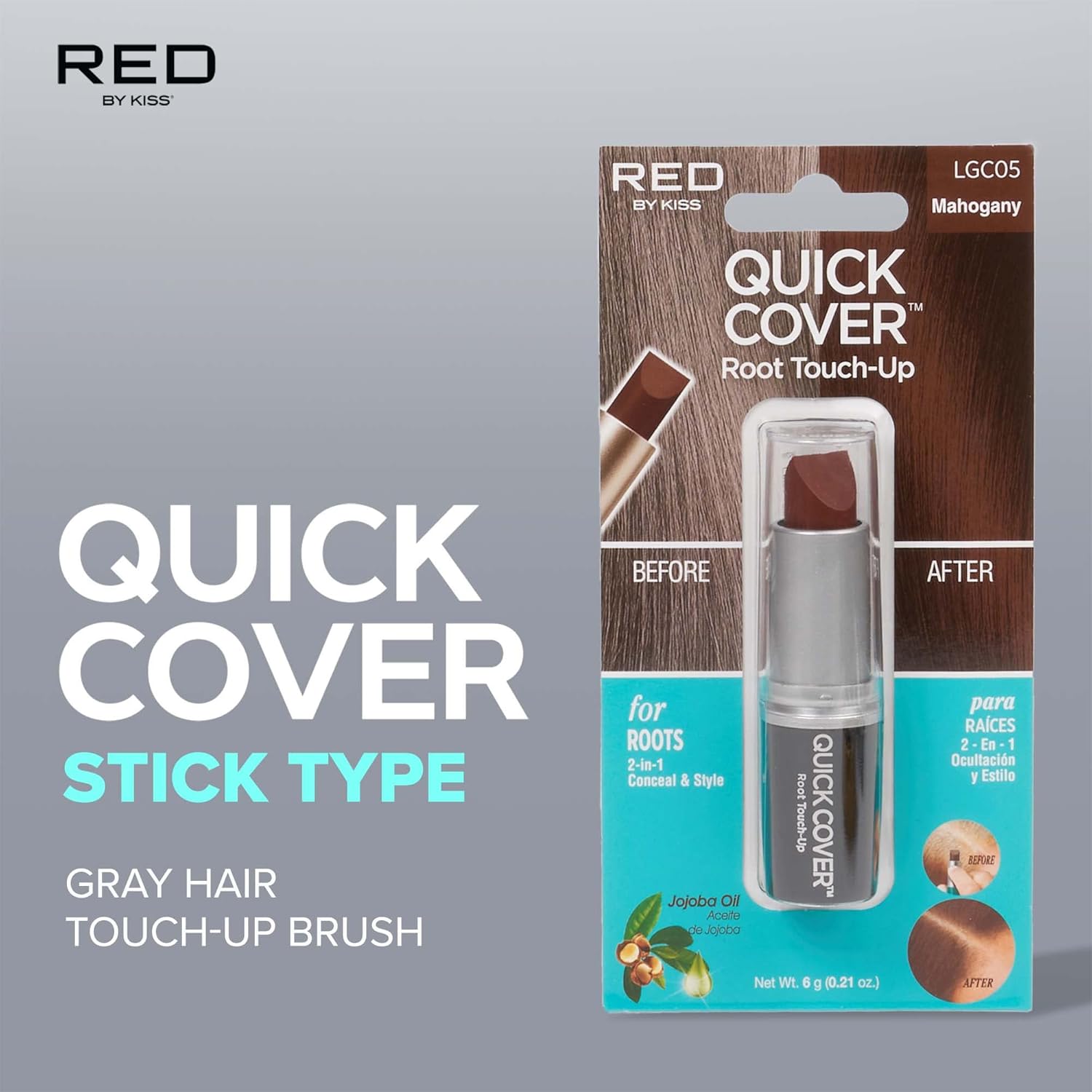 Kiss Tapa rápida Cabello gris retoque húmedo Stick Type KGC (marrón)
