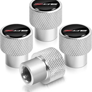 Para Chevrolet Corvette C7 Z06 – Tapones de vástago de válvula de neumático de aluminio negro en plateado brillante Para Chevrolet Corvette C7 Z06 – Tapones de vástago de válvula de neumático de aluminio negro en plateado brillante