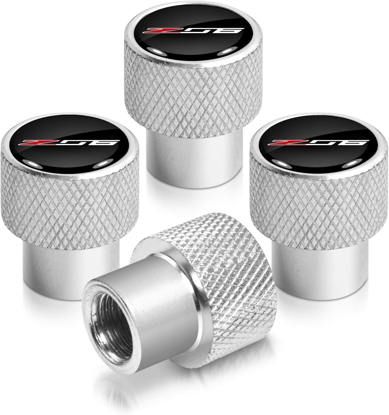 Para Chevrolet Corvette C7 Z06 – Tapones de vástago de válvula de neumático de aluminio negro en plateado brillante