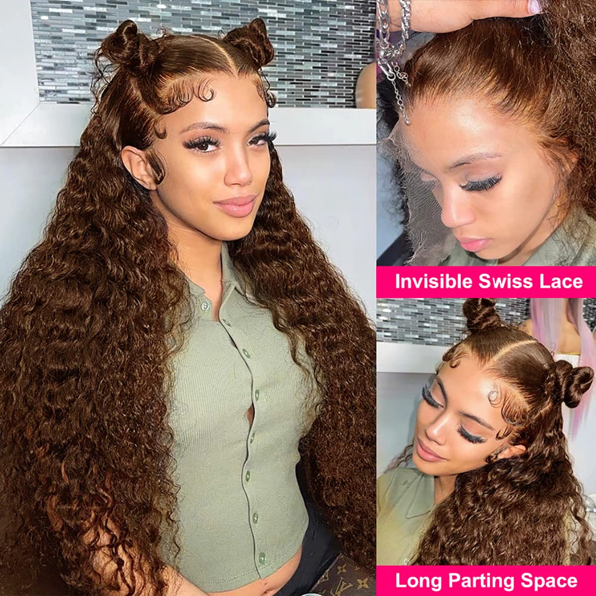 Pelucas de cabello humano con encaje frontal transparente de 13 x 4 pulgadas, color marrón chocolate, pelucas de cabello humano virgen brasileño