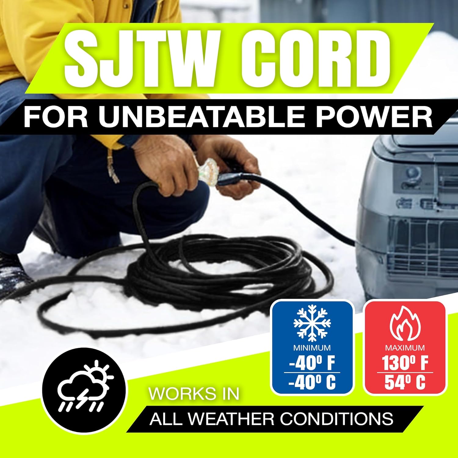 LifeSupplyUSA – Cable de extensión eléctrico de 75 pies para exteriores e interiores, impermeable, 3 clavijas, 3 salidas, SJTW, calibre 12, 15