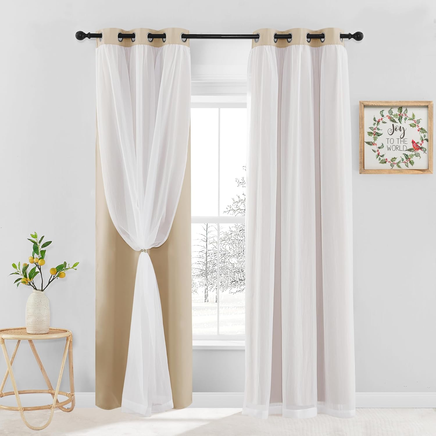 PONY DANCE Cortinas opacas con superposición transparente, mezcla y combina de doble capa, cortinas de oscurecimiento de habitación para dormitorio,