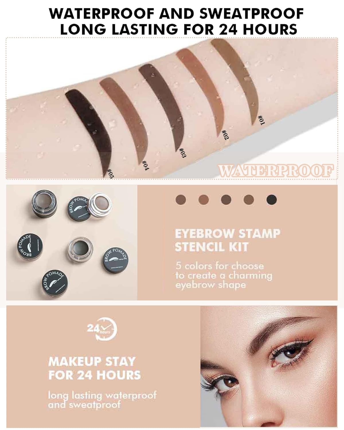 Kit de sellos de cejas y plantillas para cejas, 16 en 1, impermeable, para sellar cejas, pegamento de cera con herramienta para cejas, relleno de