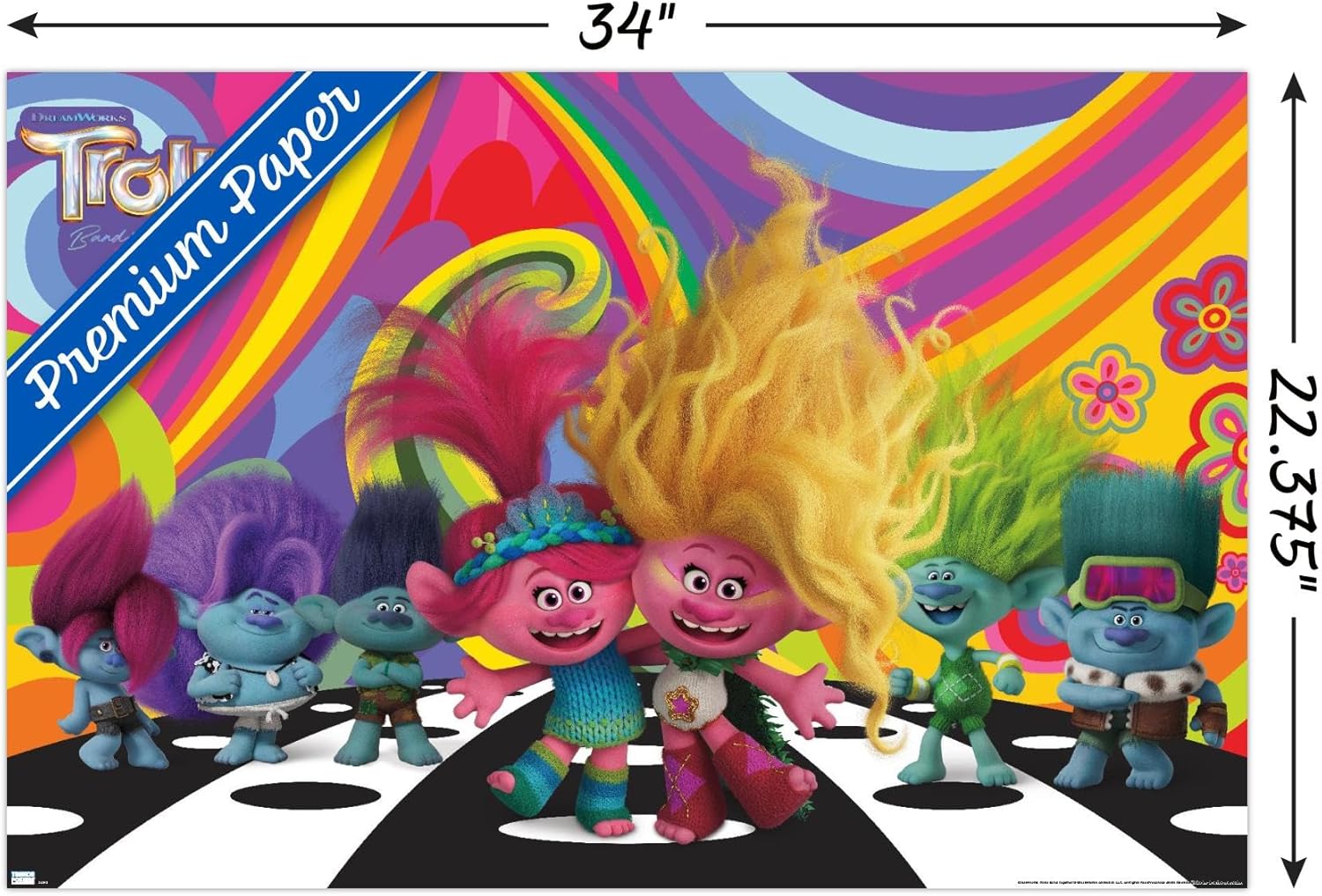 Trends International Trolls Band Together – Póster de pared del universo, 22.37 x 34.00 pulgadas, póster premium y paquete de montaje