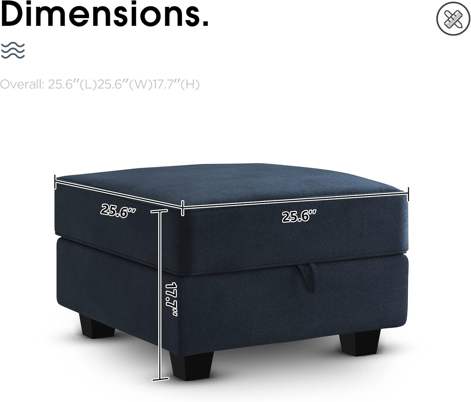 HONBAY Módulo otomano para sofá modular seccional, banco otomano cuadrado otomano de almacenamiento para sala de estar, terciopelo azul oscuro