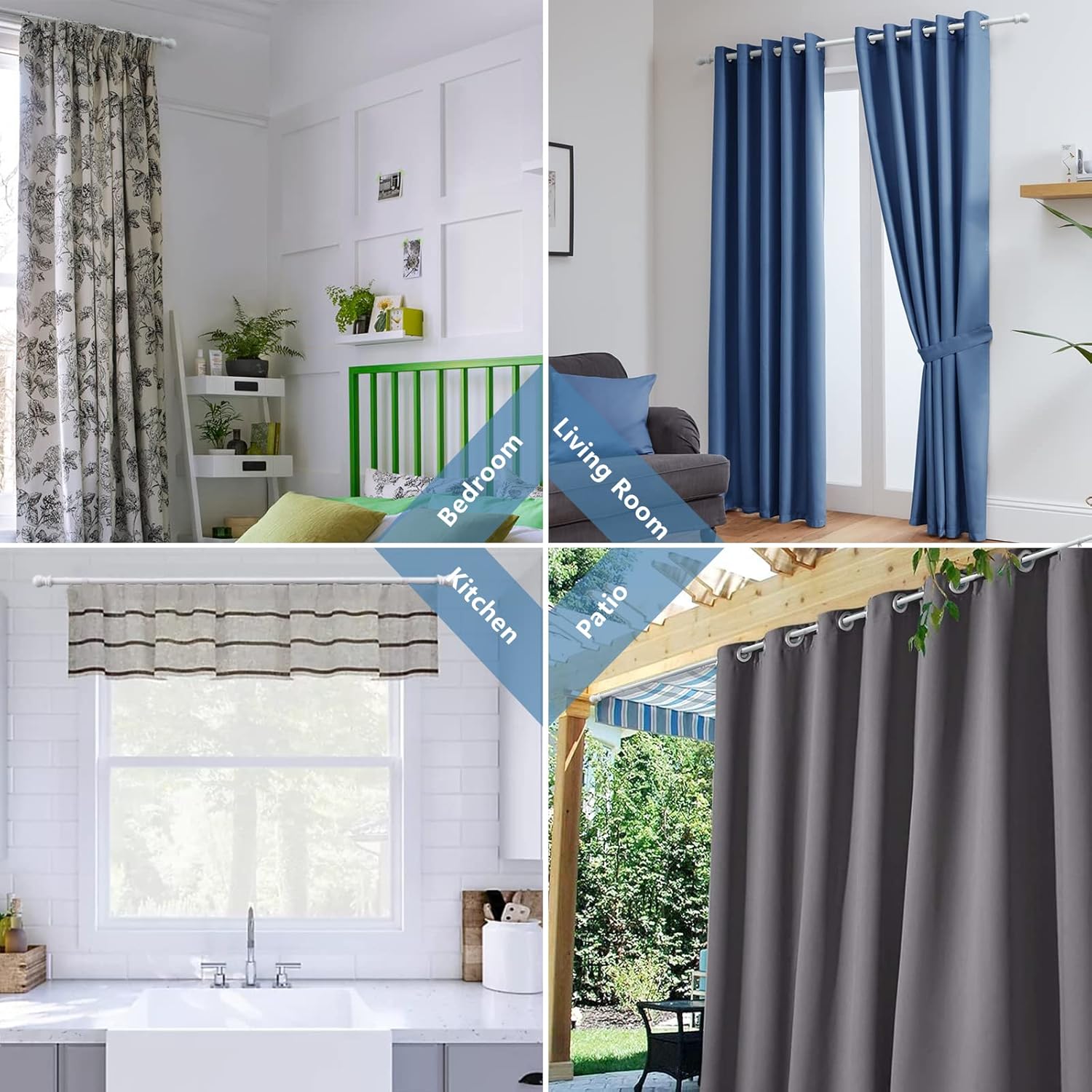 Barras de cortina decorativas para ventana de 28 a 62 pulgadas, juego de barras de cortina de metal resistente de 1 pulgada, barras de cortina