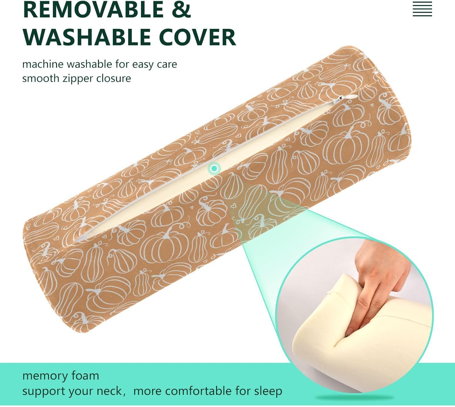 Pumpkin Halloween Thanksgiving Bolster Pillow Decorative Bedding Essentials Round Neck Roll Pillow Kids Round Pillow Cylinder Pillow
