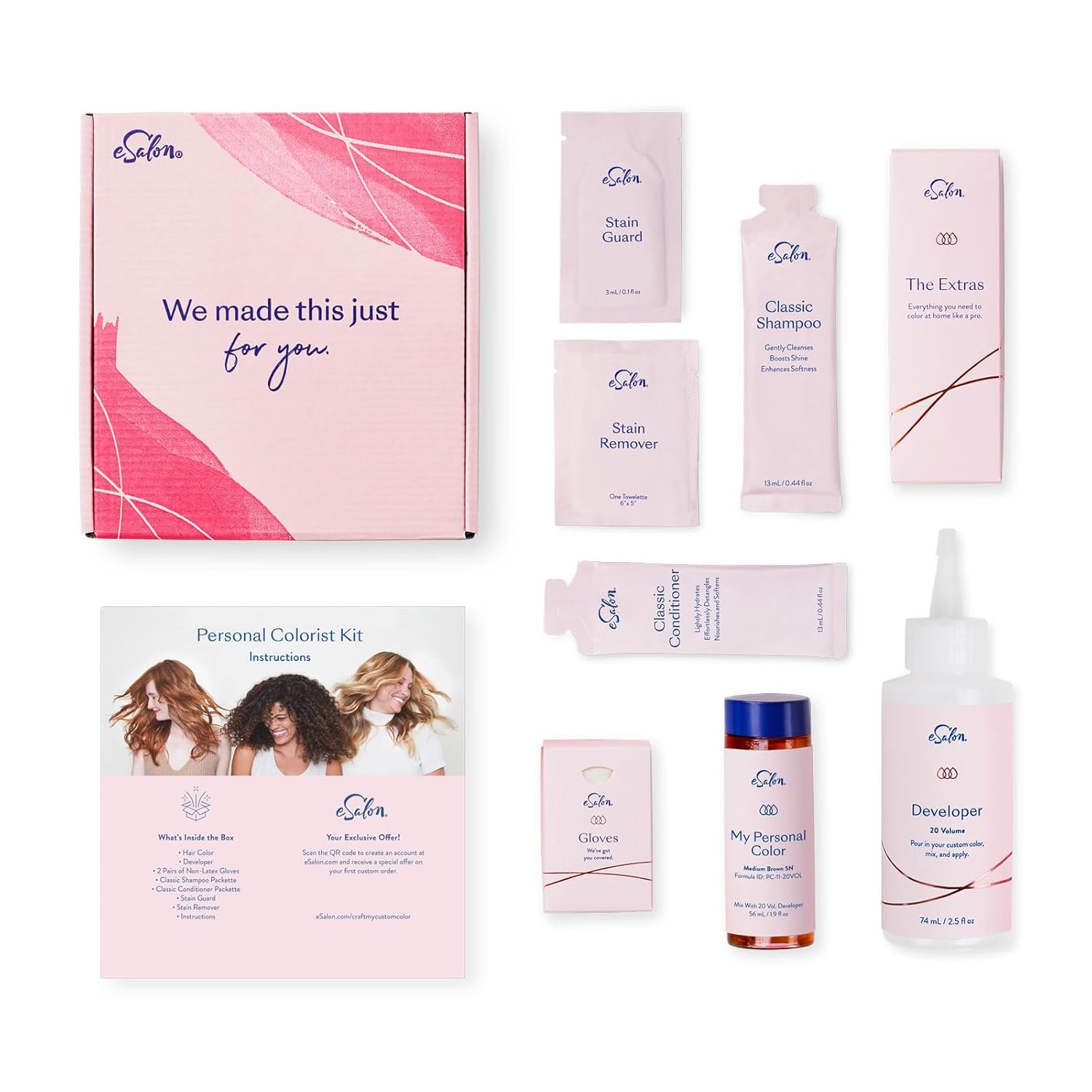 eSalon Kit completo de tinte permanente para el cabello y tinte para el cabello, marrón más oscuro, colorista personal para hasta un 100% de