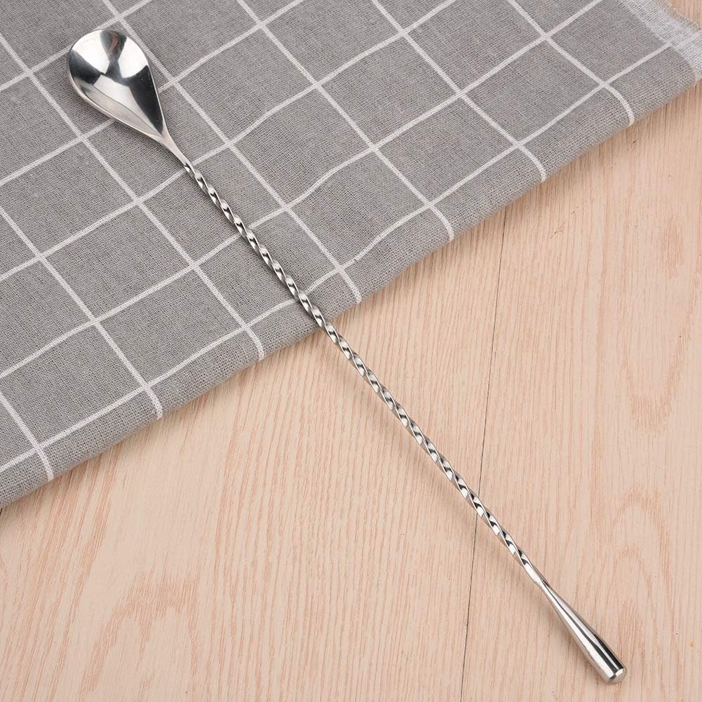 Stainless Steel Cocktail Spoon for Beverage Mixing, Stirring & Layering with Long Handle (round tail 1)