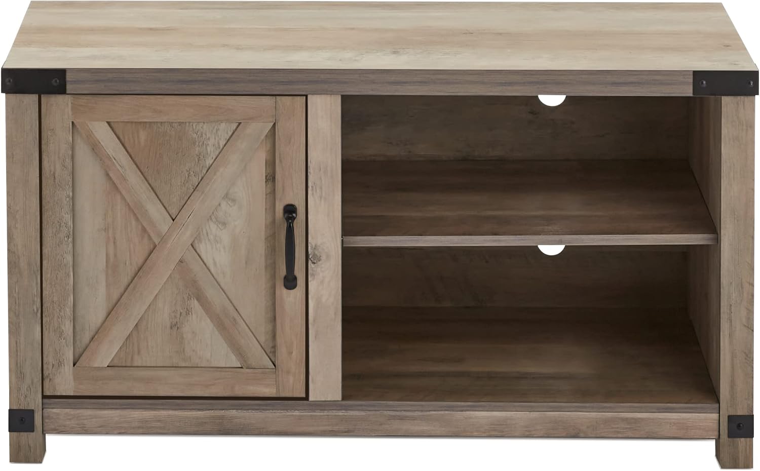 ROCKPOINT Soporte de consola de almacenamiento con puerta de granero individual para televisores de hasta 55 pulgadas, 44 pulgadas, gris lavado