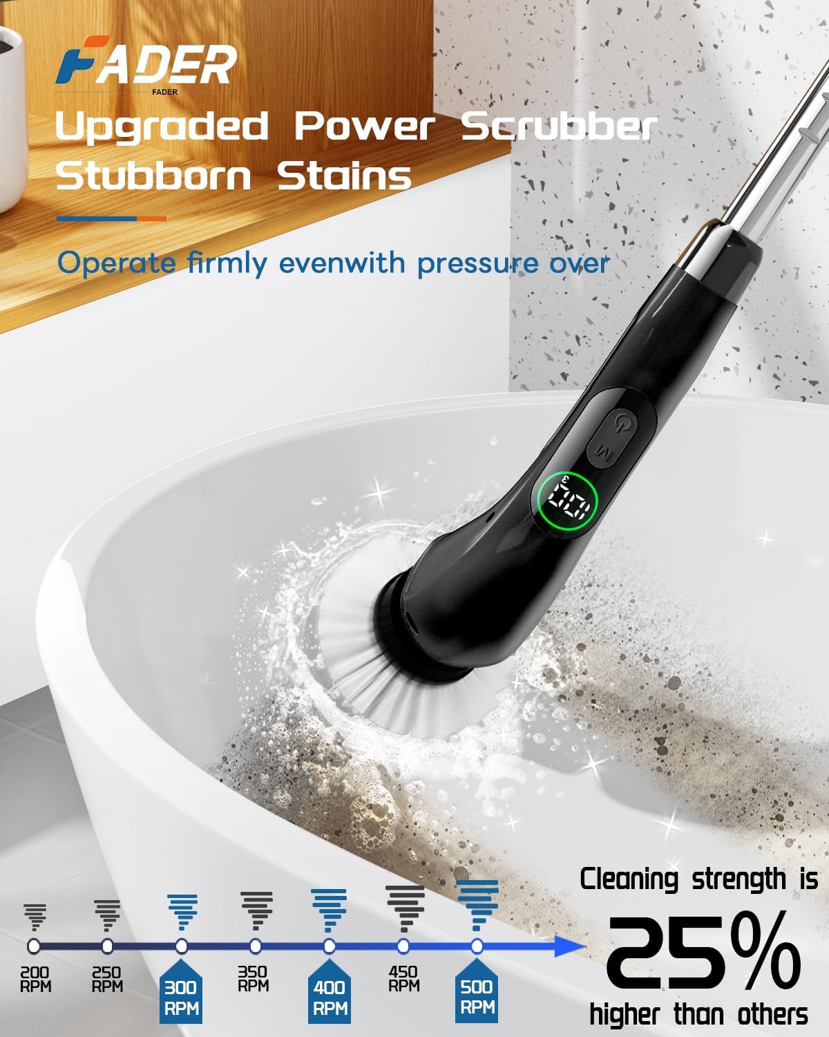 Limpiador eléctrico giratorio, nuevo limpiador de ducha inalámbrico con 8 cabezales de cepillo reemplazables y mango de extensión ajustable, cepillo