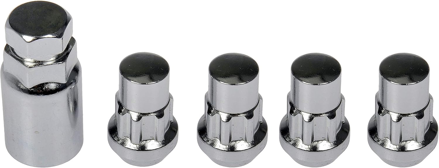 Dorman 712-628 Wheel Nut Lock Chrome Acorn Set M14-1.50 Compatible with Select Chevrolet  GMC Models, 5 Piece Set