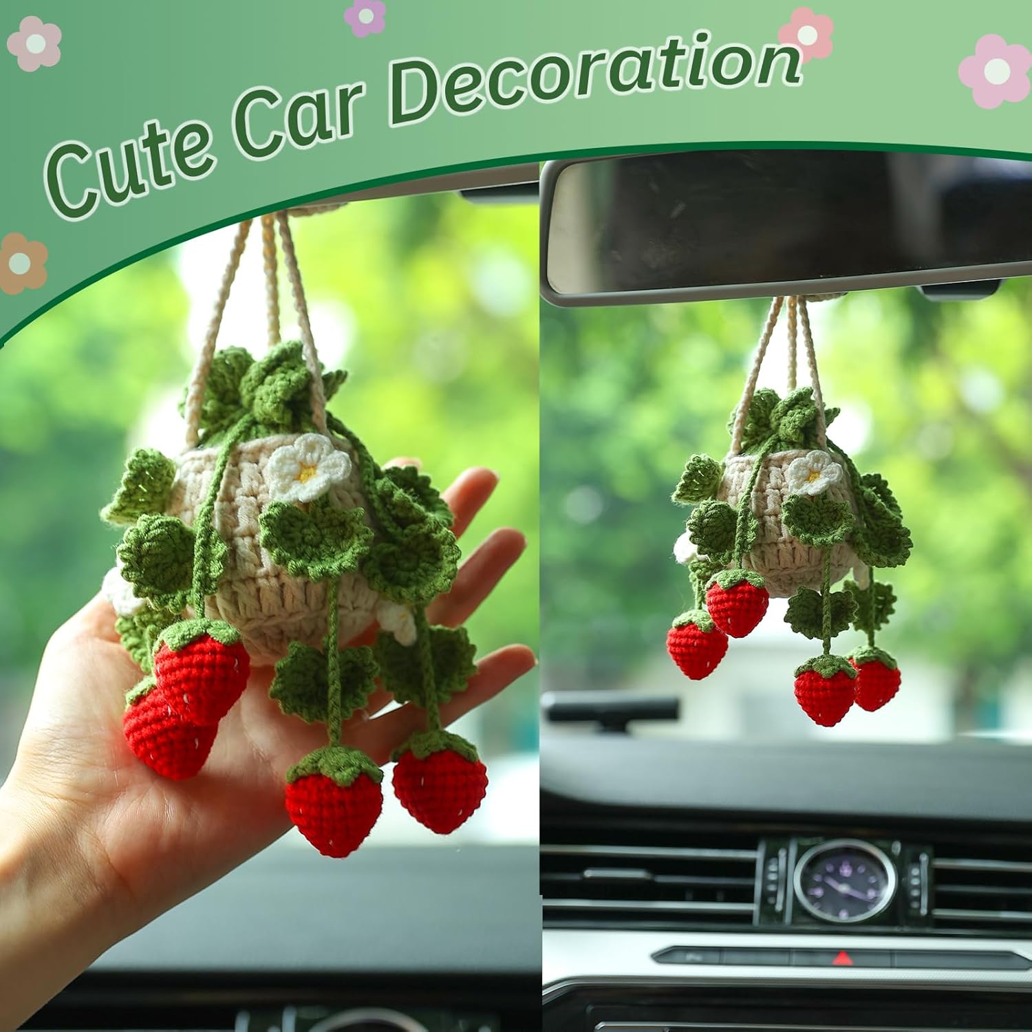SGIBYN Planta colgante de ganchillo para automóvil, decoración interior de automóvil, decoración de automóvil, accesorios estéticos de automóvil