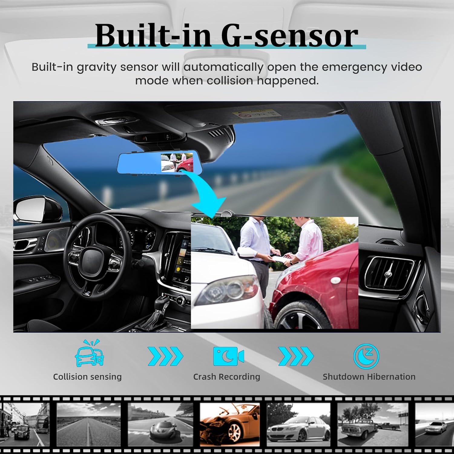 Cámara de espejo retrovisor de 4.5 pulgadas para automóvil con tarjeta TF de 64G, pantalla táctil IPS de 1080P, grabación de bucle, ángulo ancho de