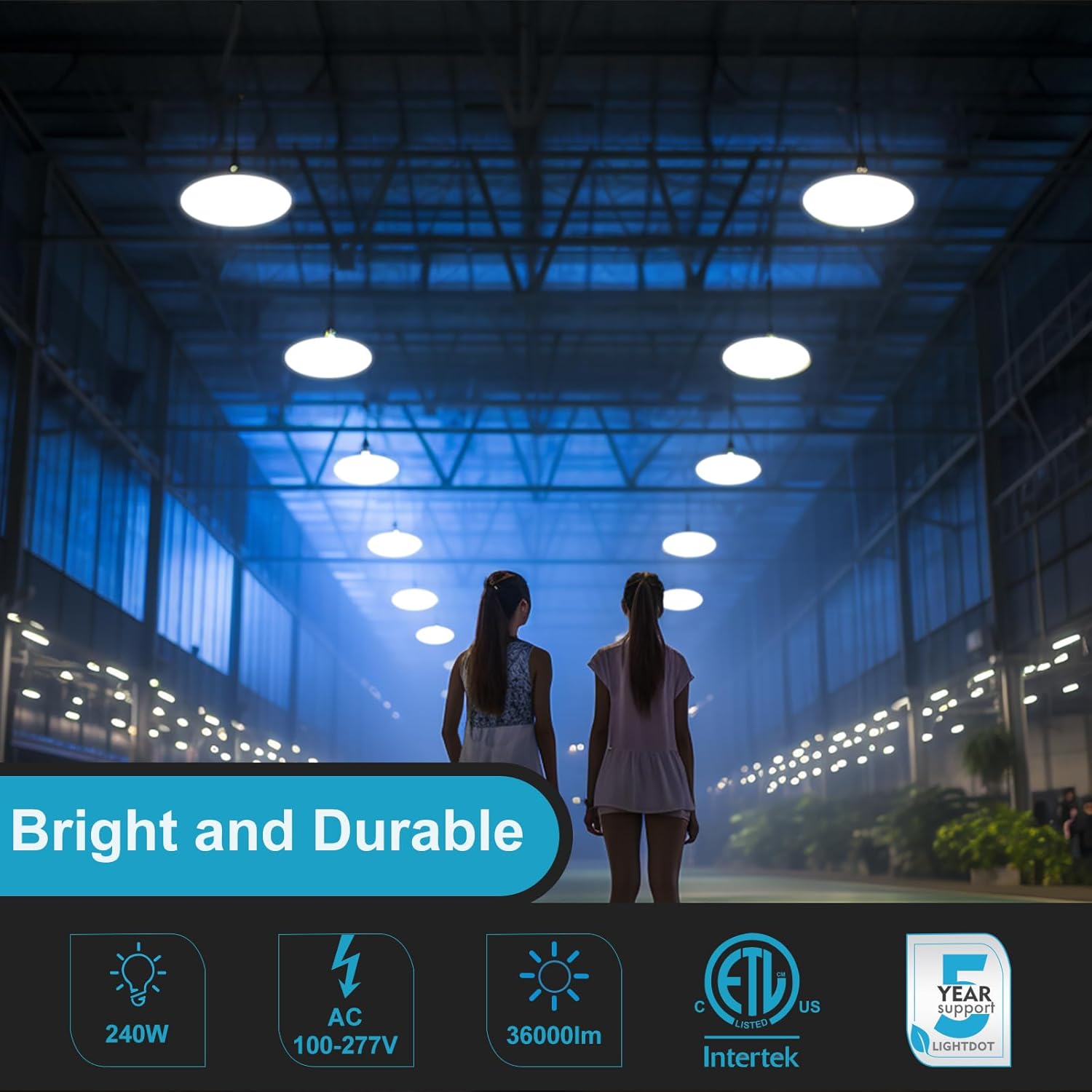 Luz LED de alta bahía de 240 W, 36000 lúmenes, 5000 K, AC100-277 V, luces LED de alta bahía, certificación ETL, iluminación comercial para almacén,