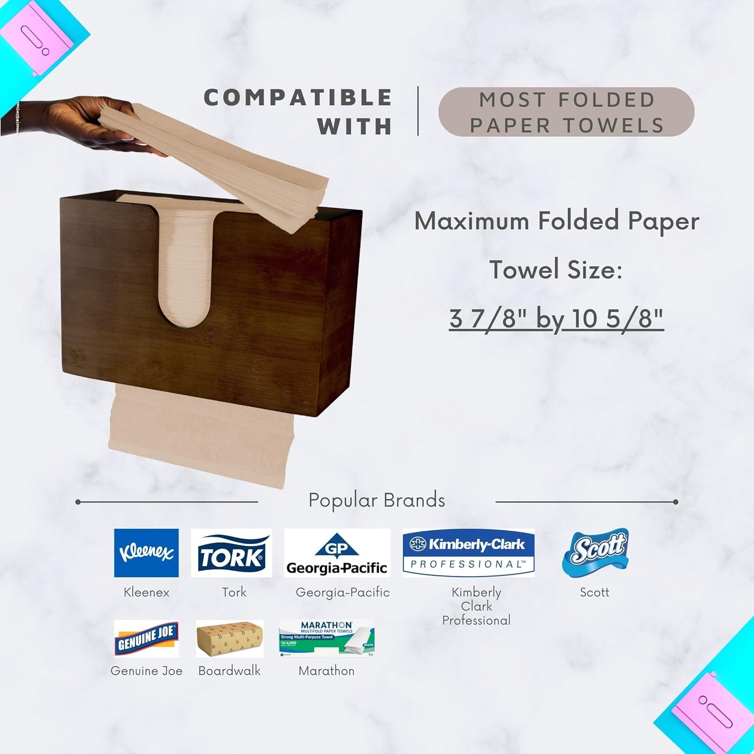 Dispensador de bambú multiuso para toallas de papel, para montaje en pared o en encimera, para toallas de mano del baño, servilletas y pañuelos