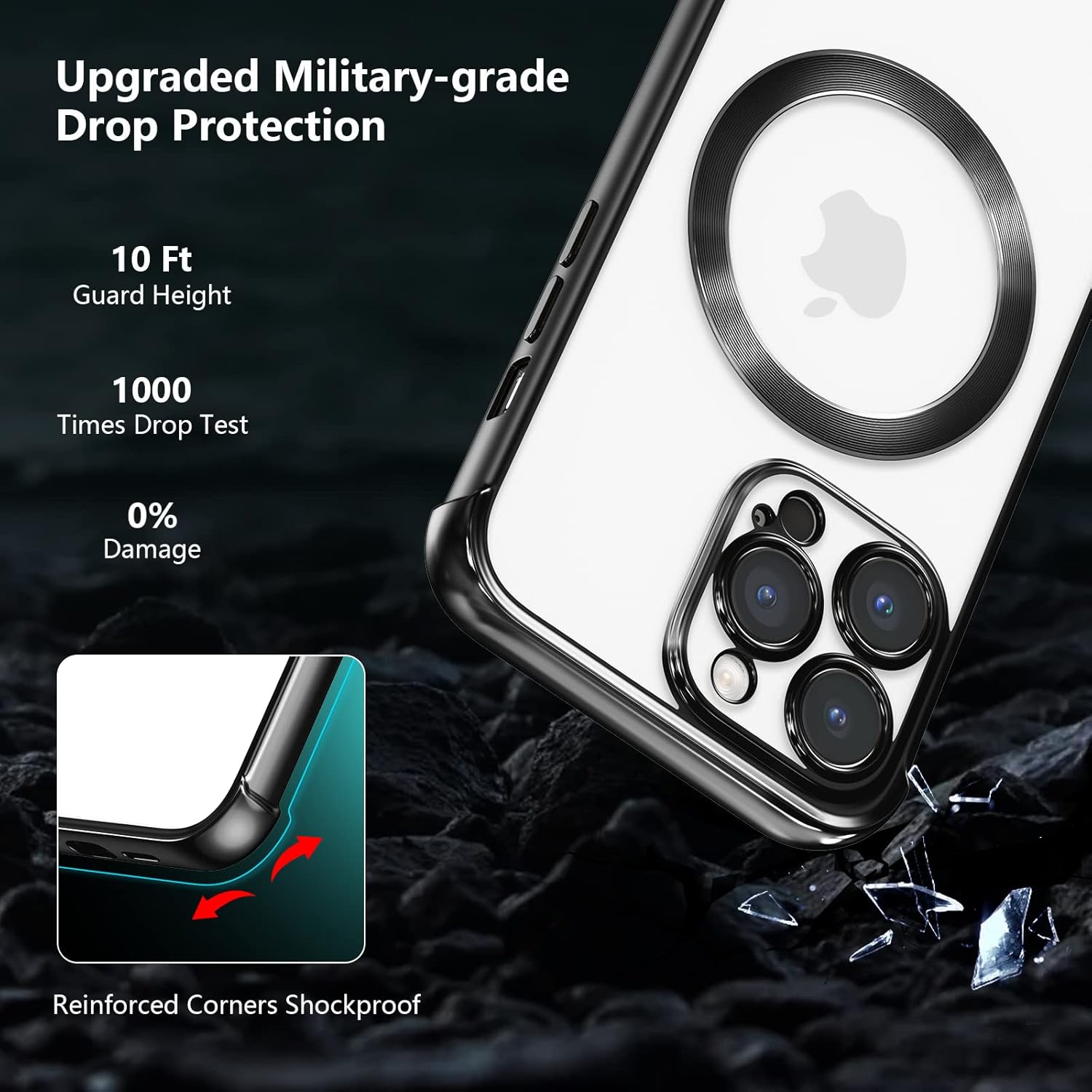 RALEAVO Funda magnética para iPhone 14 Pro Max compatible con Magsafe protección contra caídas de grado militar Funda transparente delgada chapada a