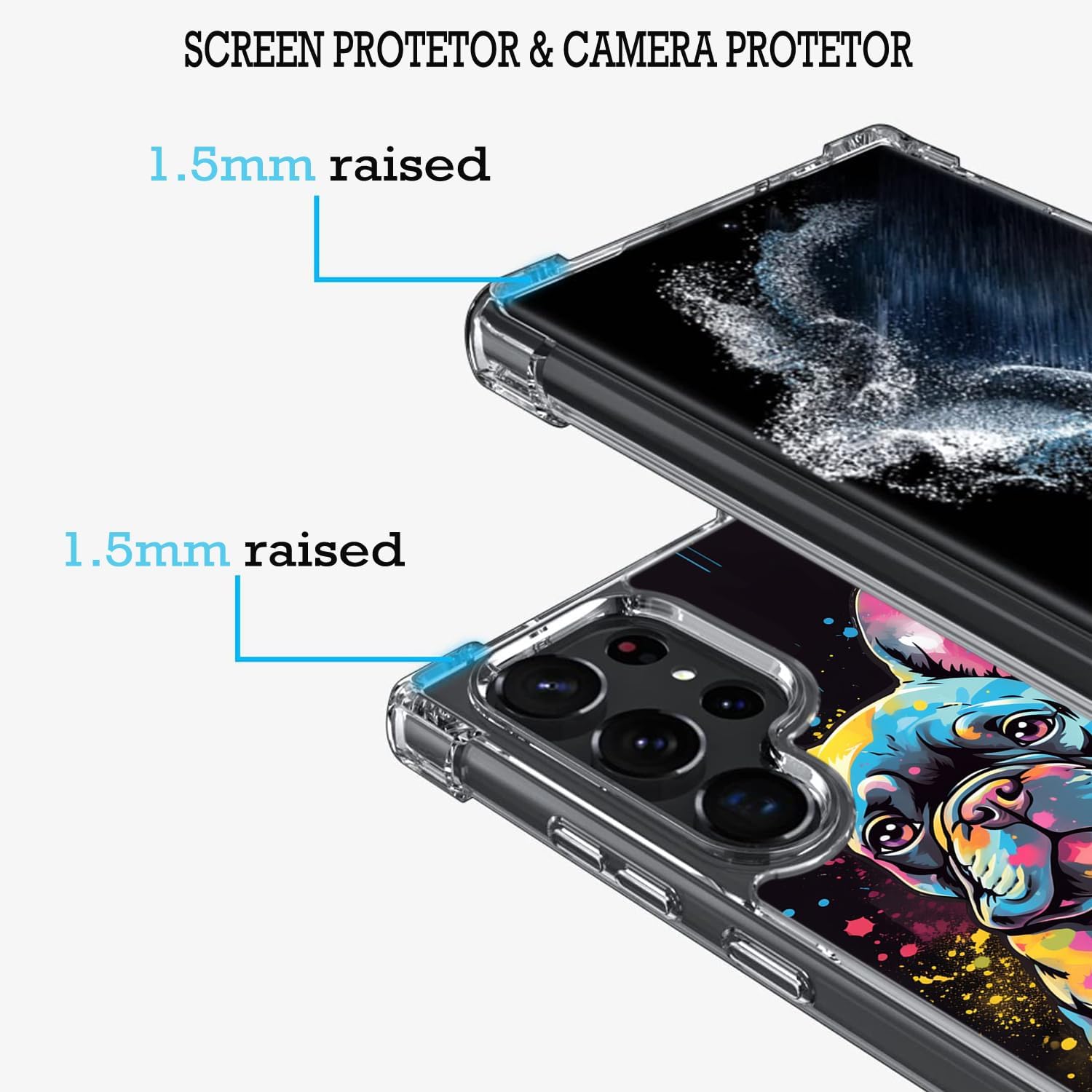Funda de Bulldog Francés para S23 Ultra, PC duro + TPU Bumper Funda protectora transparente compatible con Samsung Galaxy S23 Ultra (no para S23S23