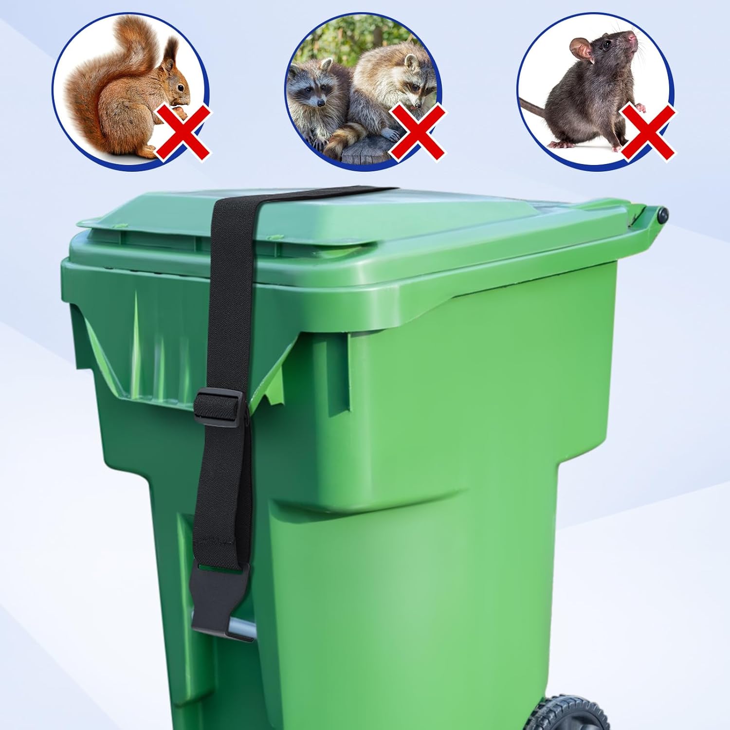 1 correa ajustable para cubo de basura, a prueba de osos, para exteriores, para animales, ardillas, perros, mapaches, con bloqueo de cubo de basura