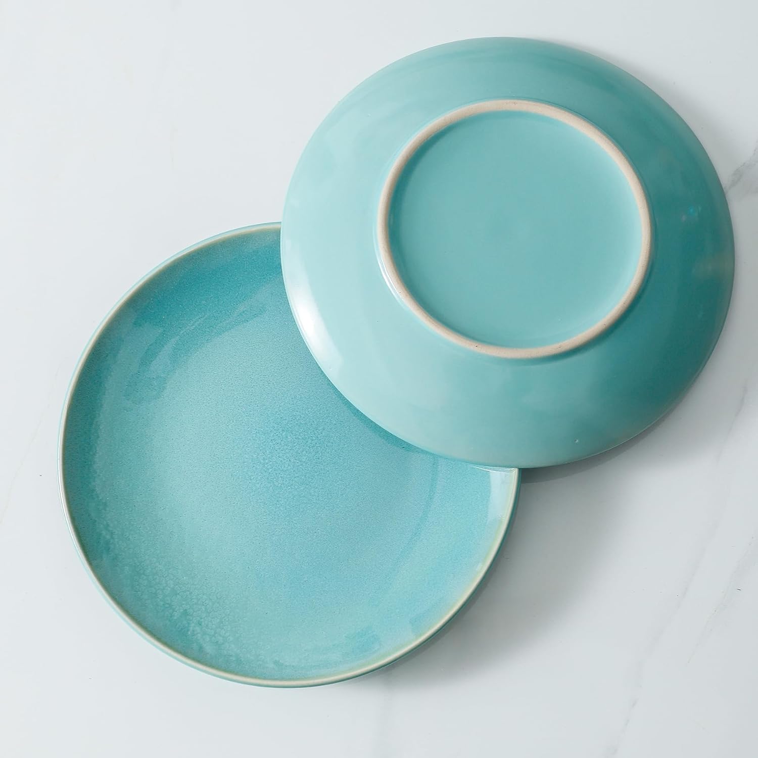Juego de 4 platos llanos de cerámica verde claro de 8 pulgadas, platos de ensalada de porcelana para pizza, pasta, postre, aperitivos, aperitivos