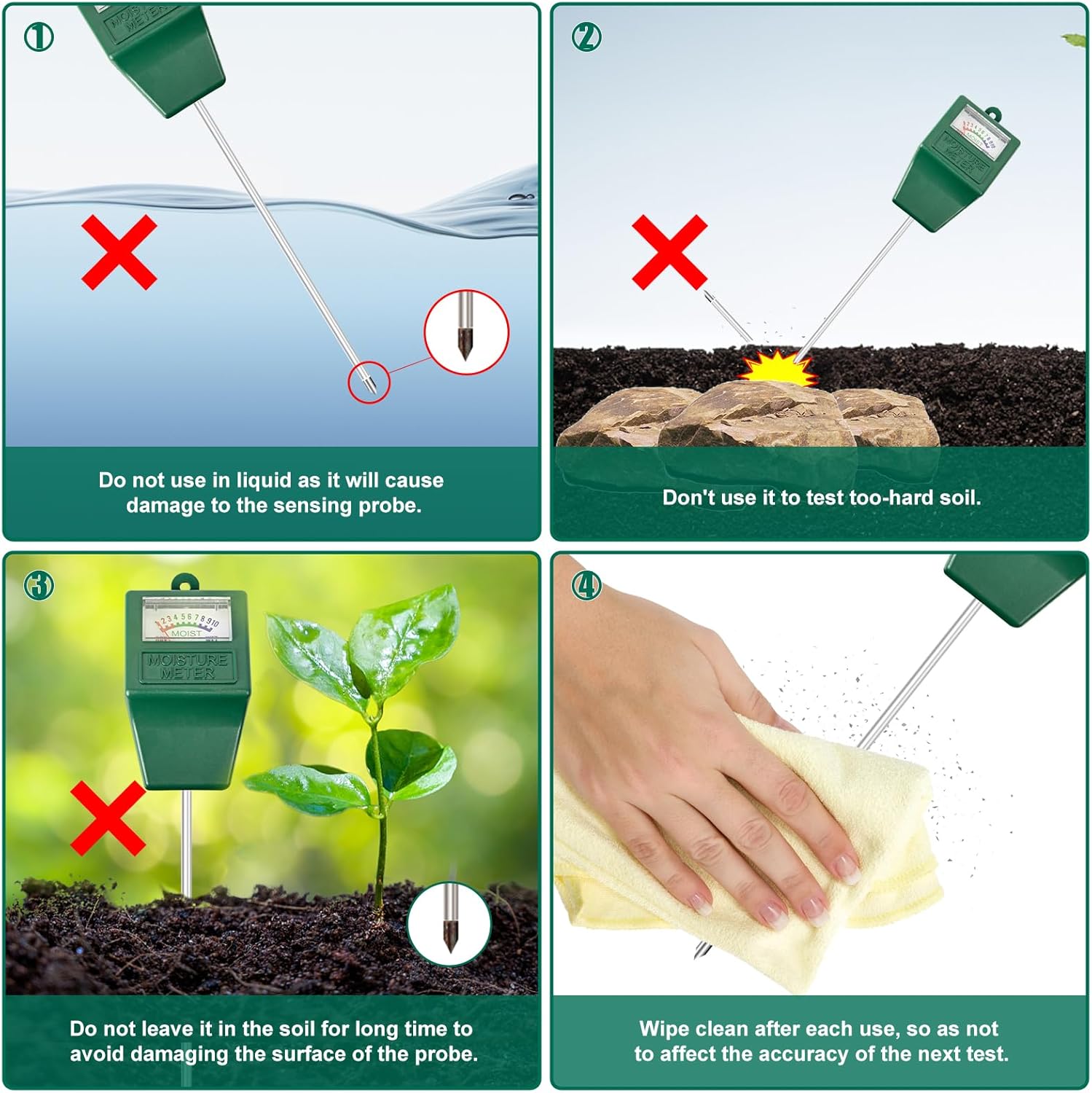 SZHLUX SZ-DZ-F – Medidor de agua de humedad del suelo, para plantas en maceta, jardinería, césped, interior y exterior (no necesita batería), 10.23
