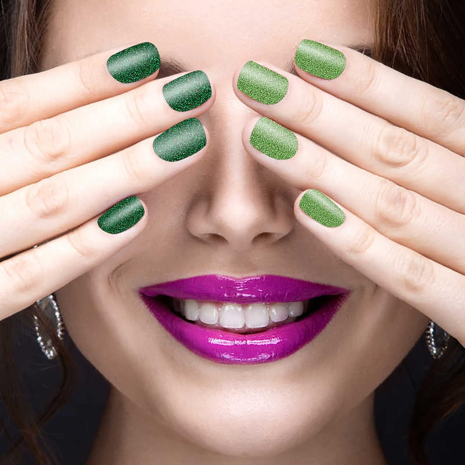SILPECWEE 20 hojas de tiras de esmalte de uñas verdes, envolturas de uñas de primavera para mujeres, autoadhesivas, tiras de uñas de esmalte de uñas