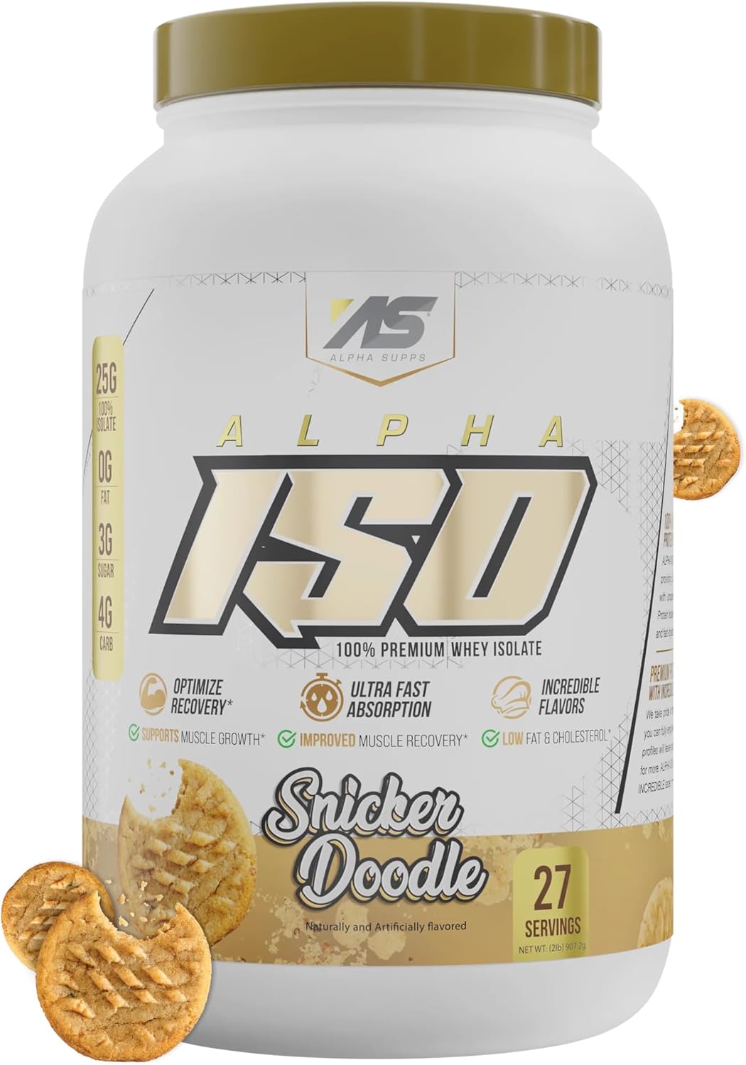 Alpha Supps ISO, polvo aislado de proteína de suero de leche 100% bajo en carbohidratos, 0.88 onzas por porción, ayuda a apoyar el crecimiento