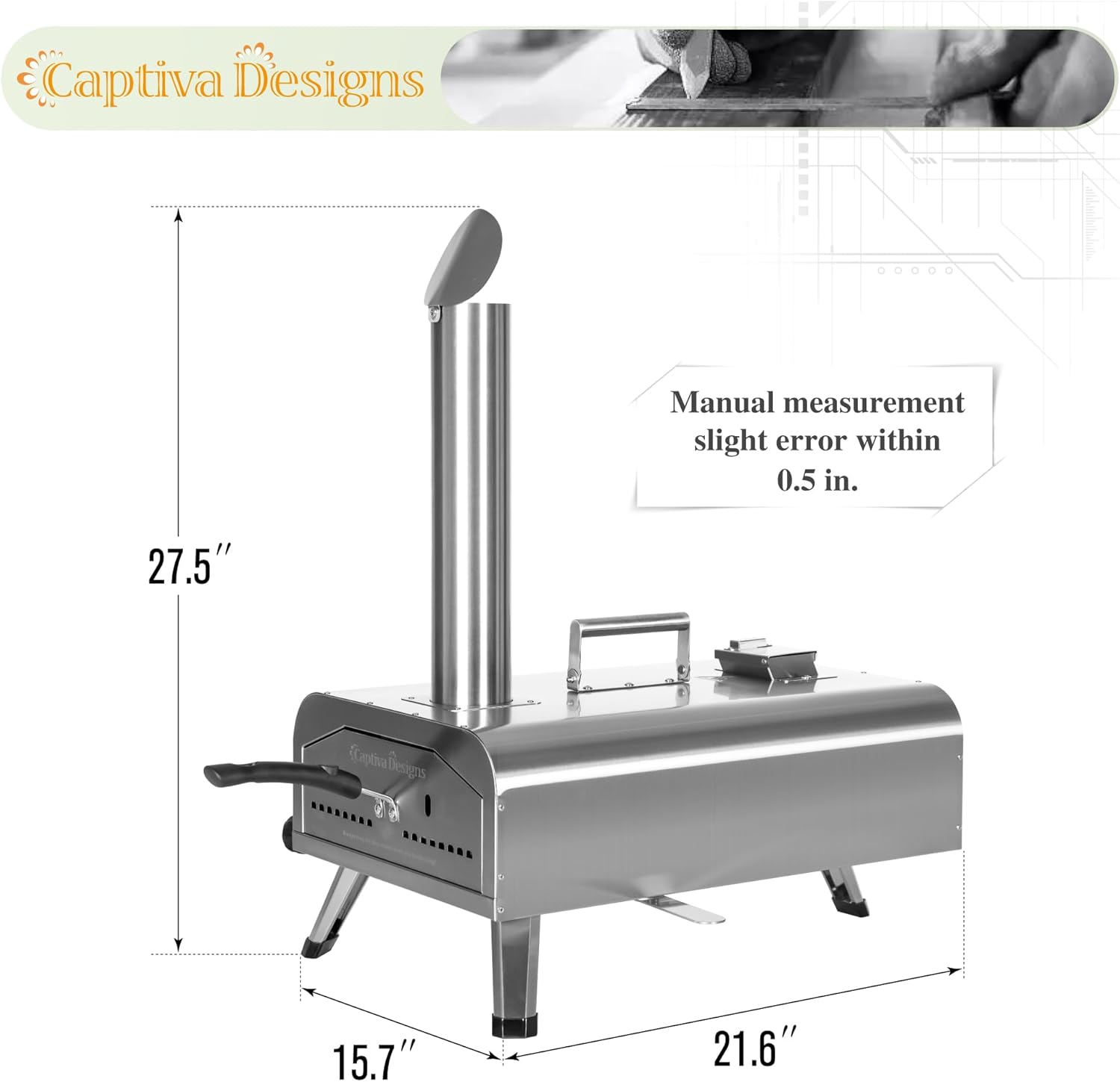 Captiva Designs Horno de pizza multicombustible de 12 pulgadas, horno portátil de leña y gas con piedra giratoria para pizza, máquina de pizza de