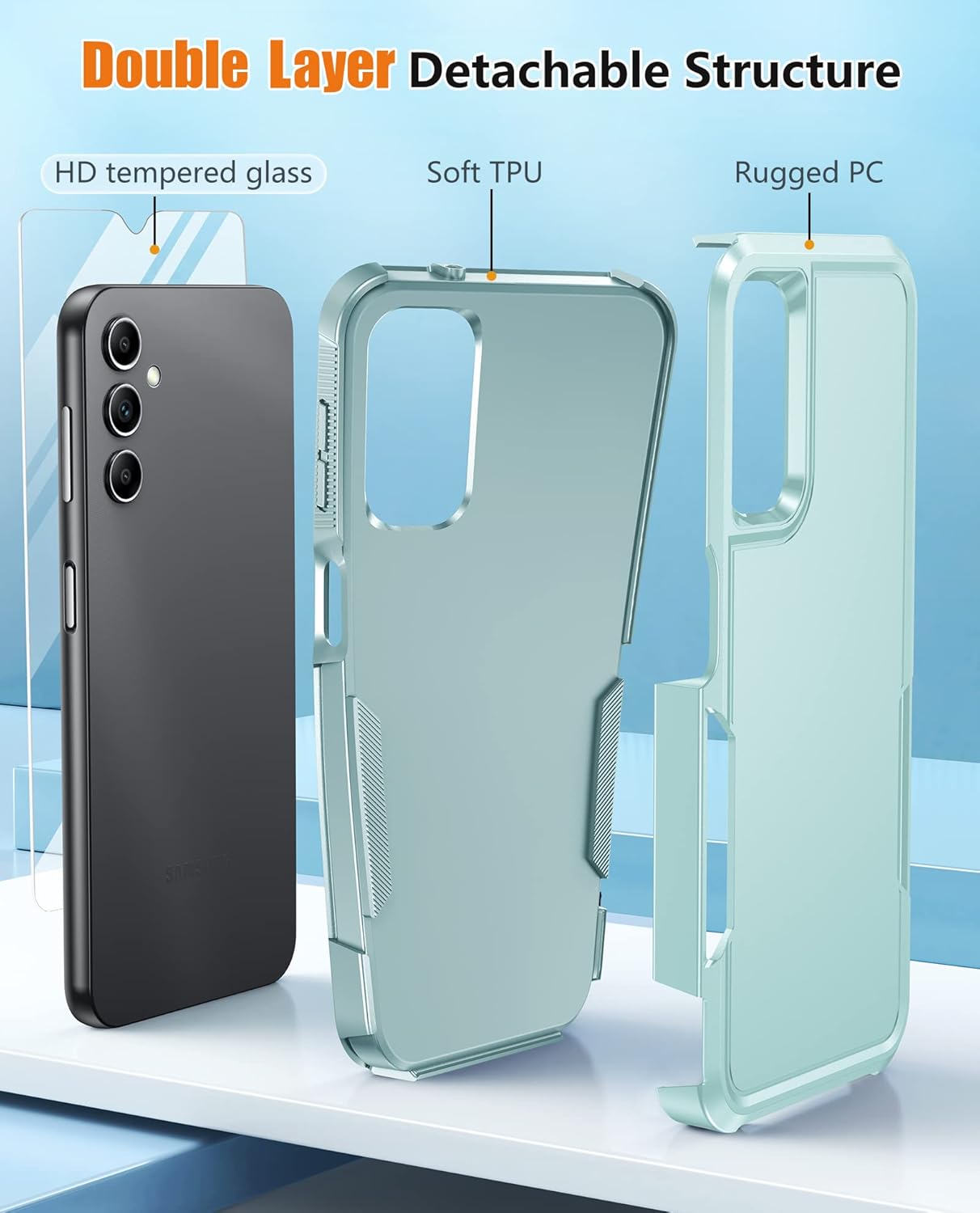 JXVM Funda para Samsung Galaxy A14 5G doble capa a prueba de golpes, militar, resistente, protección de cuerpo completo, resistente, duradera, funda
