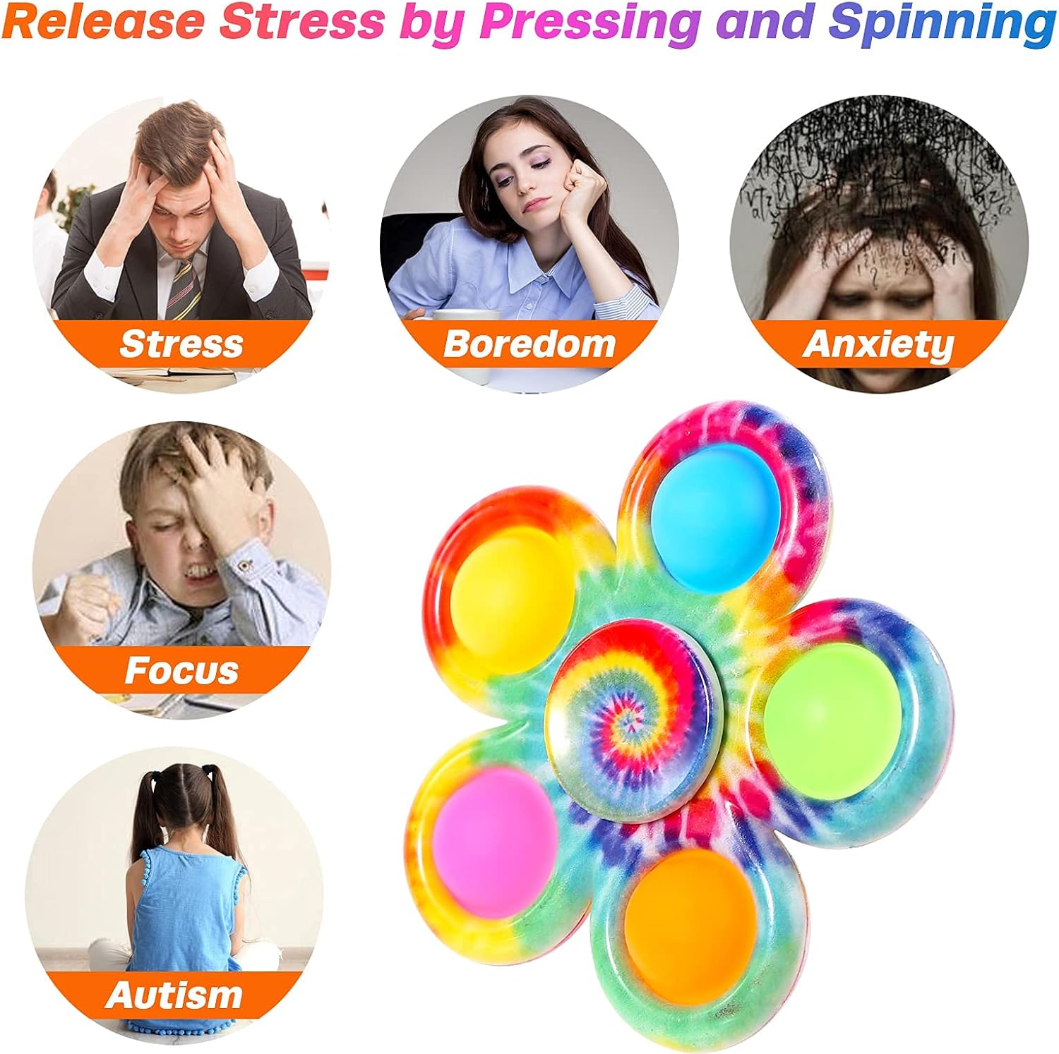 Fidget Spinner Paquete de 4 juguetes sensoriales para niños y adultos, Fidget Spinners Ansiedad Alivio del estrés, TDAH Autismo Productos para niñas