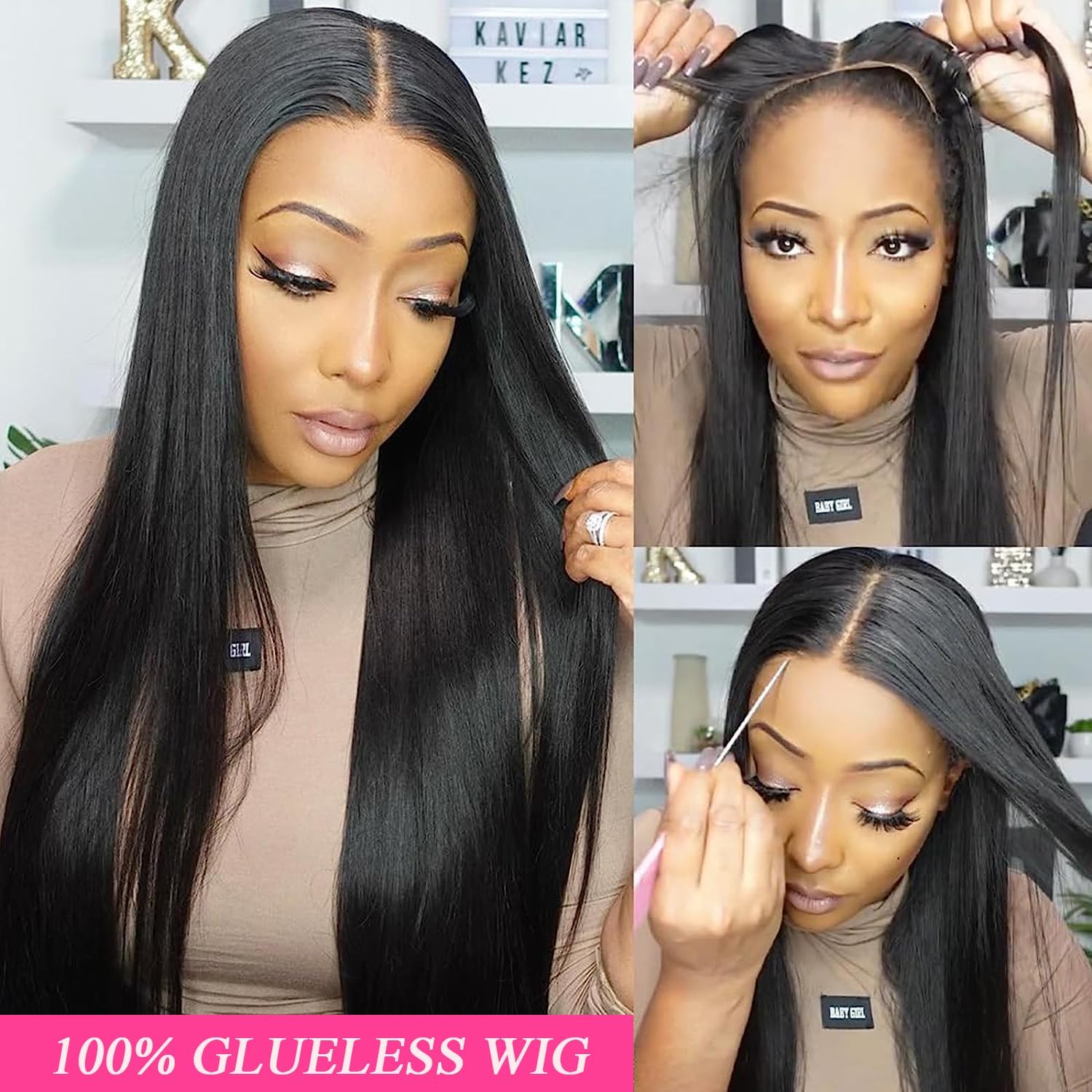 RONTAYA Wear and Go – Pelucas de encaje frontal de 6 x 4 sin pegamento, peluca de cabello humano lacio con encaje HD prearrancado, densidad del 180%