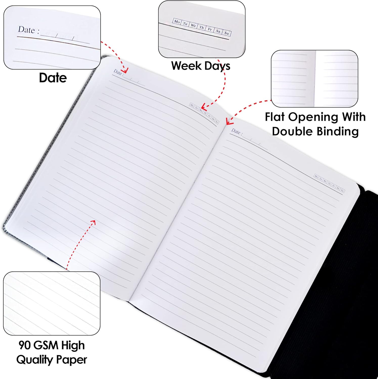 Plan.A.Day Agenda de oficina de lujo para hombres y mujeres, 288 páginas, planificador de papel grueso de 3.17 ozm, diario de escritura de cuero
