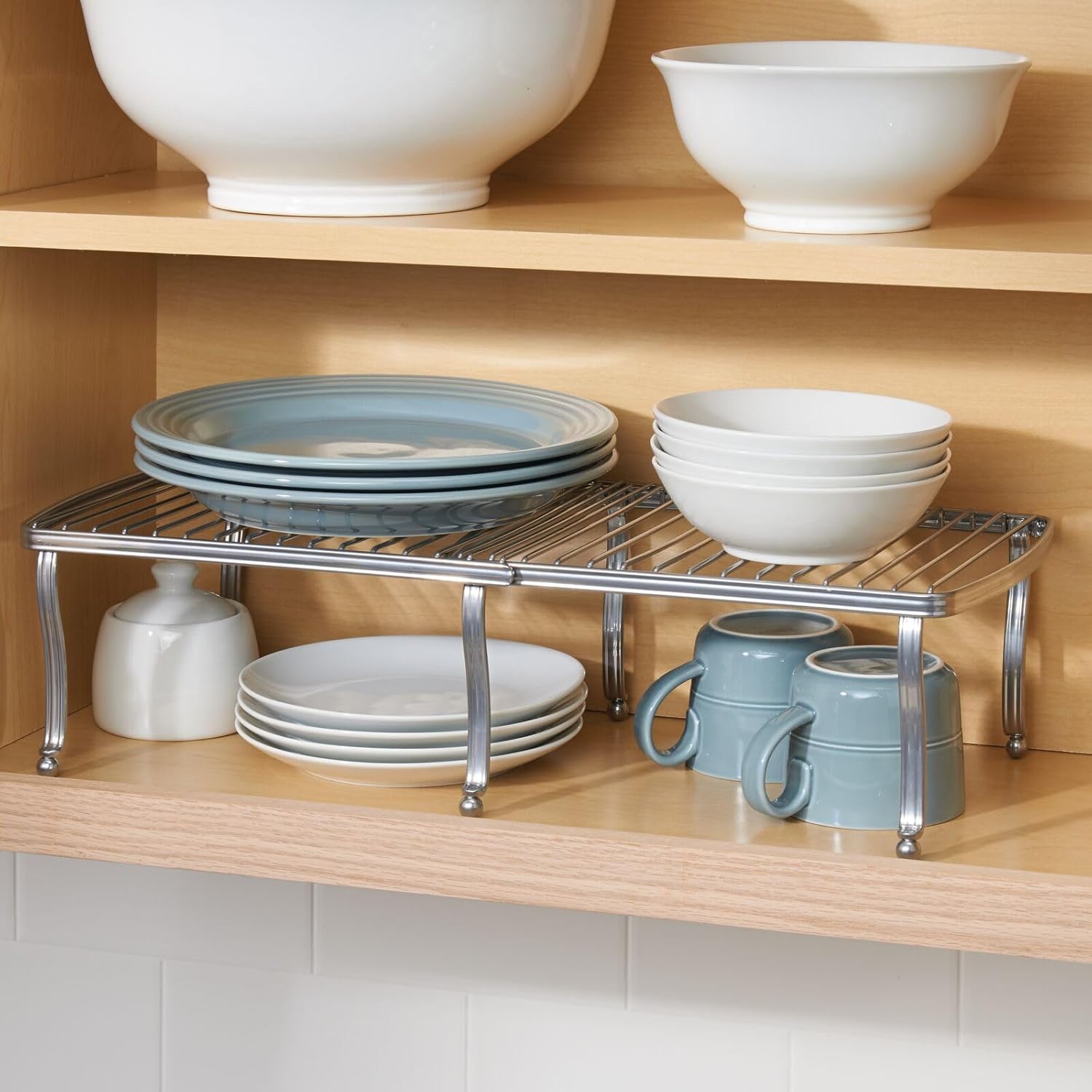 mDesign Hyde Collection – Estante de metal de alambre expandible para armario de cocina, despensa ajustable, encimera, organizador de estantes de