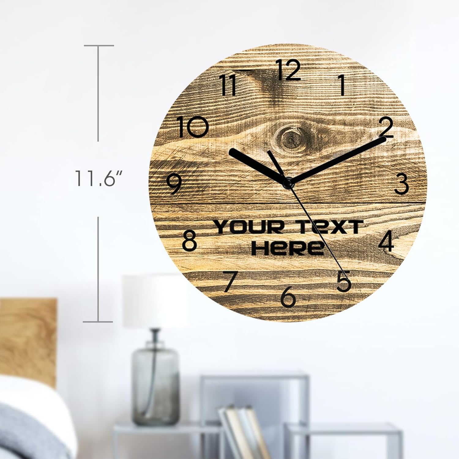 Reloj de pared redondo de madera simple de madera, reloj de pared personalizado, analógico, rústico, funciona con pilas, silencioso, sin tictac,